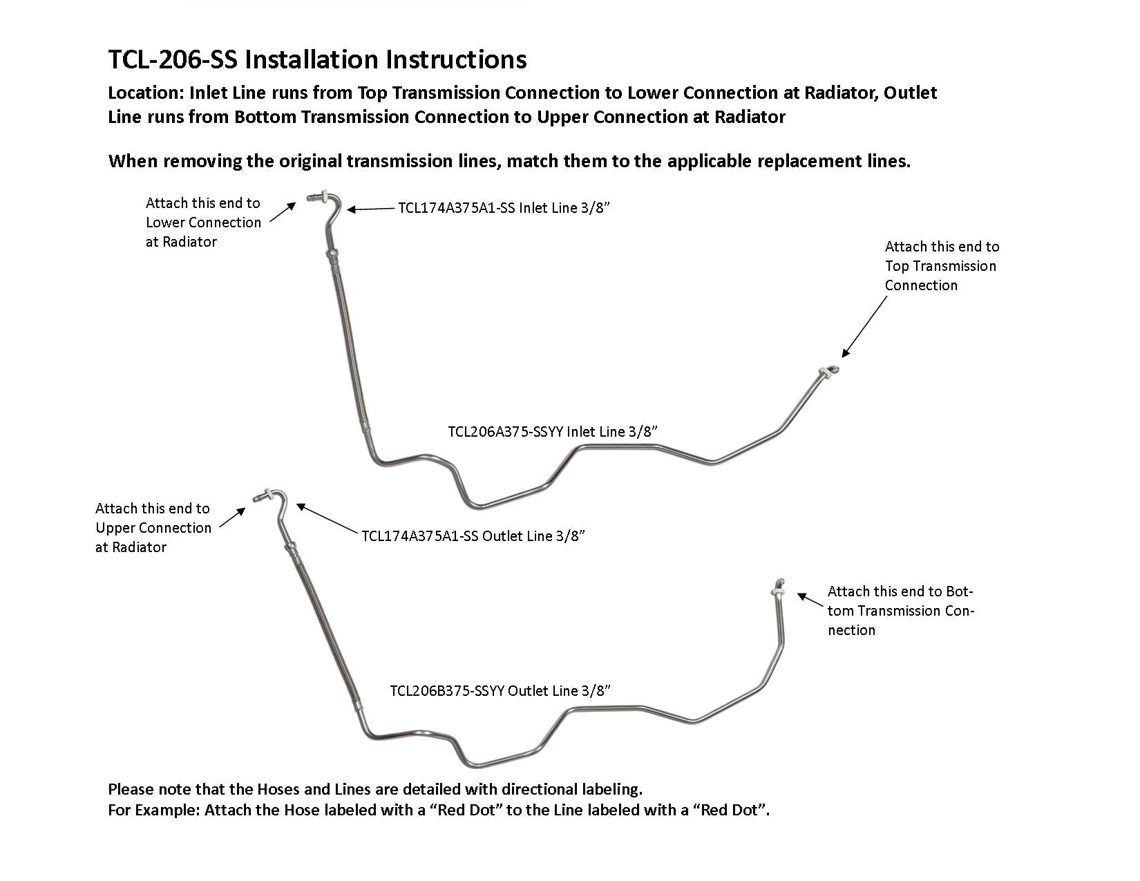 Dodge Magnum Transmission Line Set 2005 2.7L TCL-206-SS3A Stainless Steel