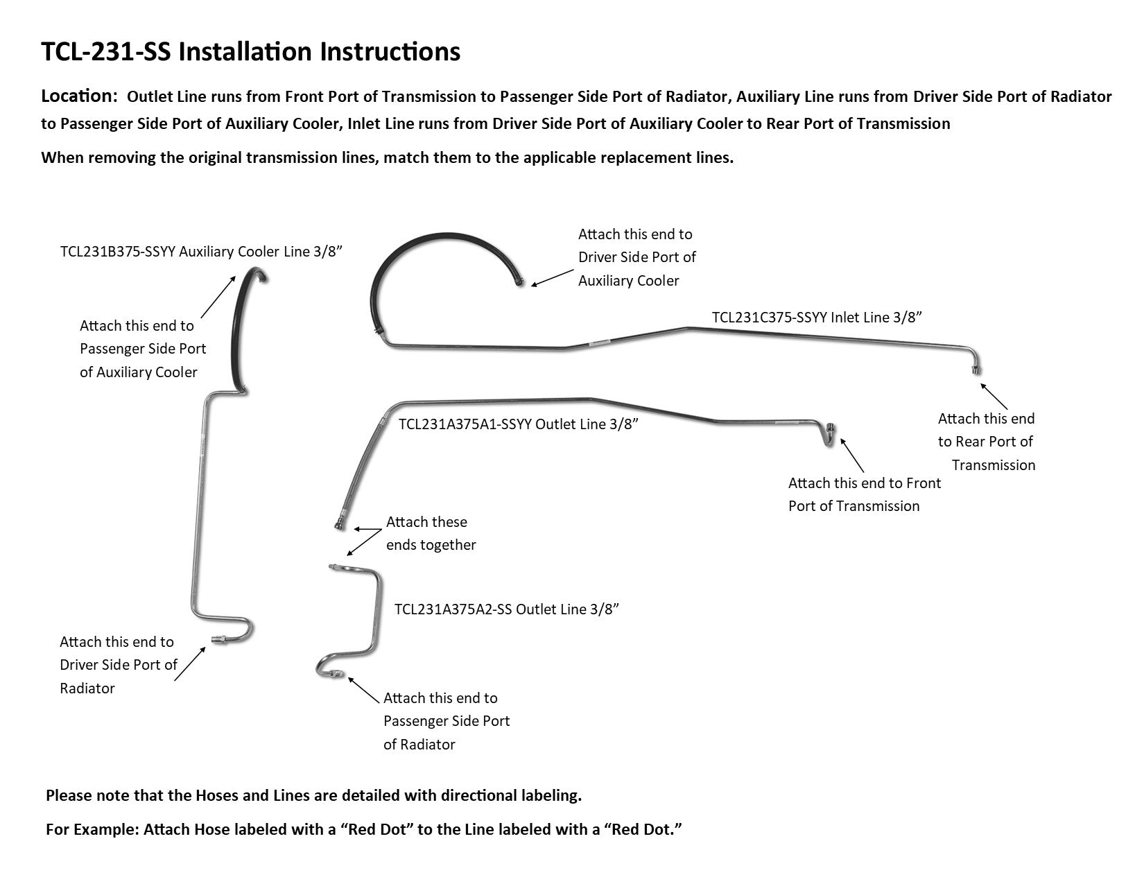 Ford Excursion Transmission Line Set 2003 5.4L TCL-231-SS4G Stainless Steel