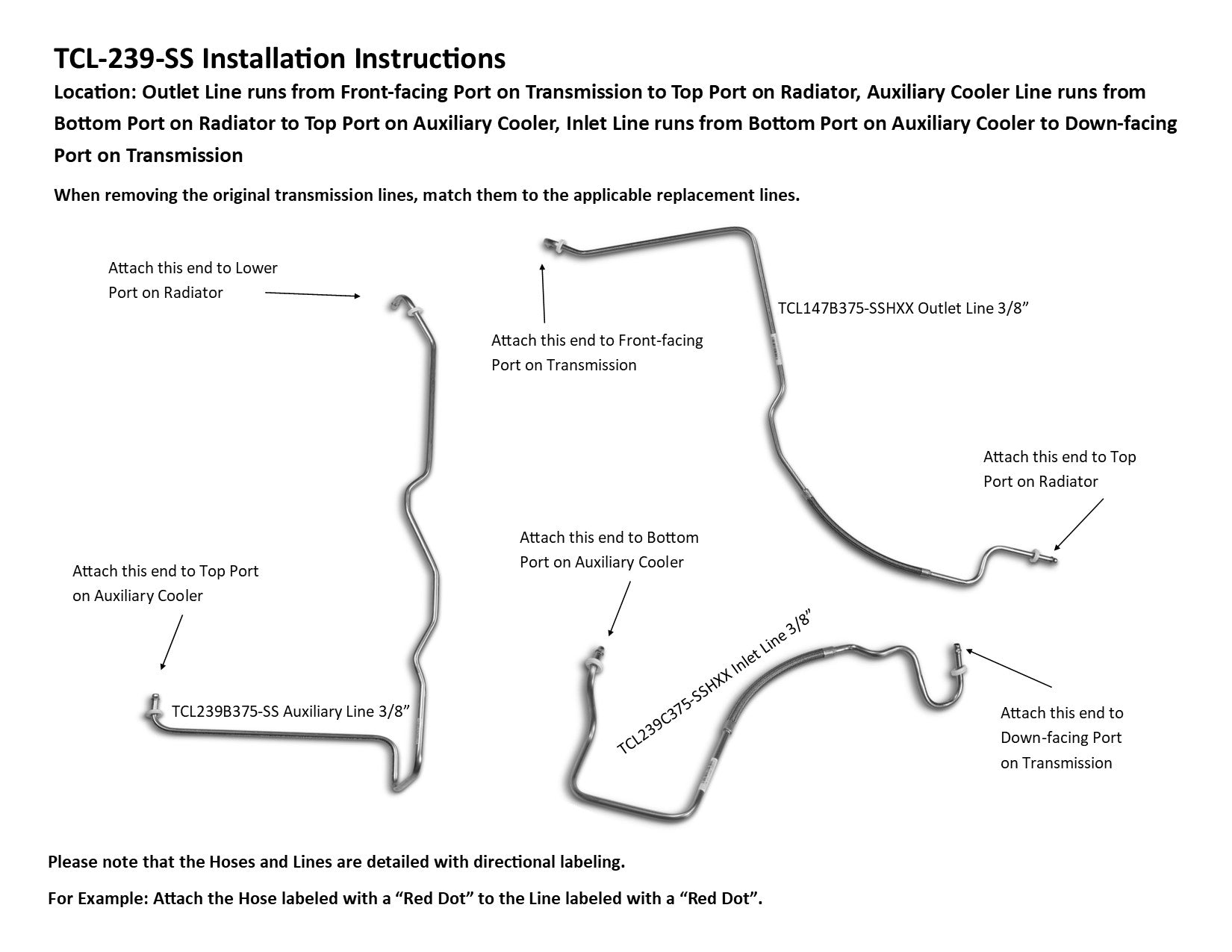 Chevy Impala Police Transmission Line Set 2004 3.8L TCL-239-SS1A Stainless Steel