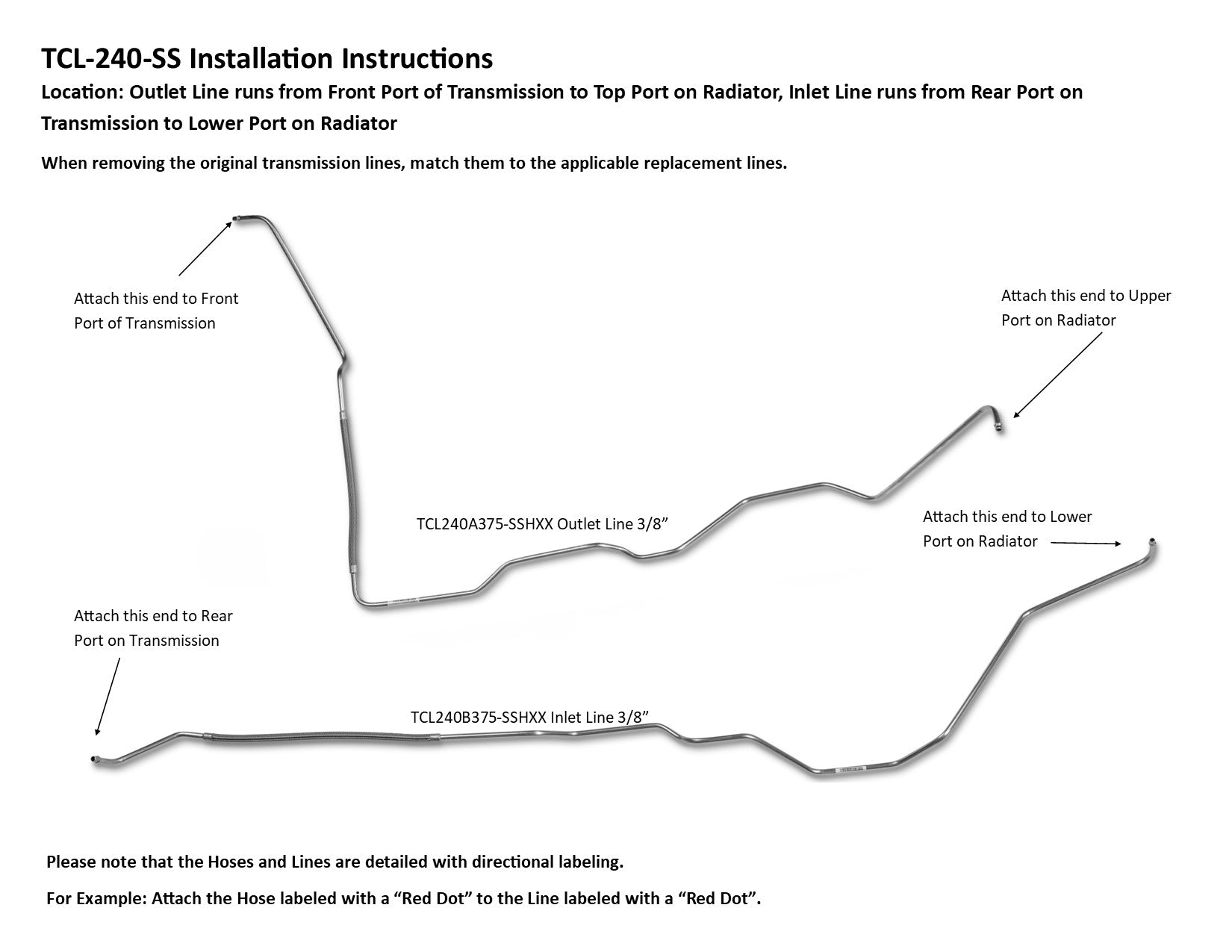 GMC Savana 2500 Transmission Line Set 2009 6.0L TCL-240-SS2B Stainless Steel