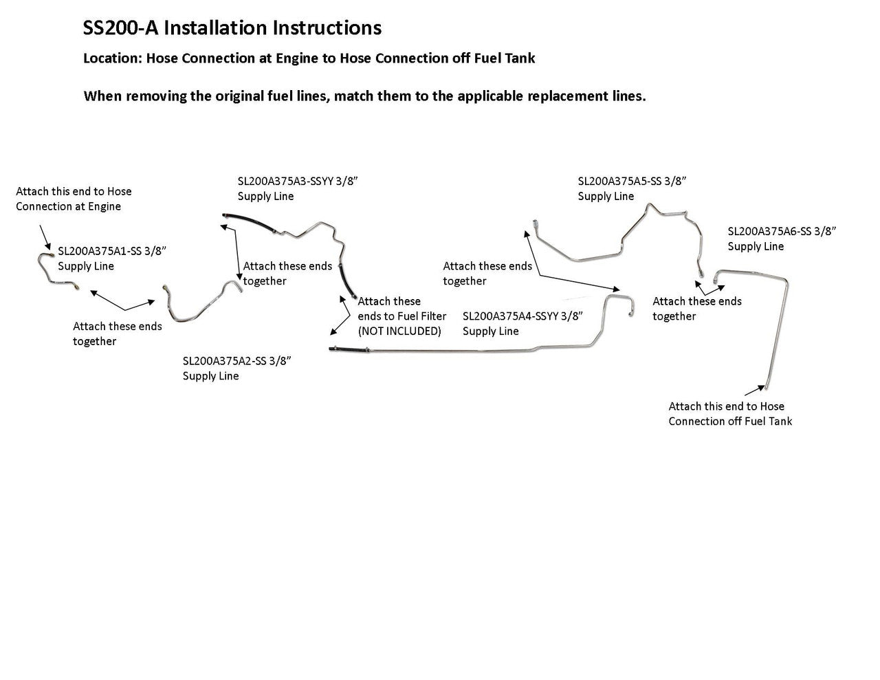 Chevy Corvette Fuel Line Set 1984 5.7L SS200-A1 Stainless Steel