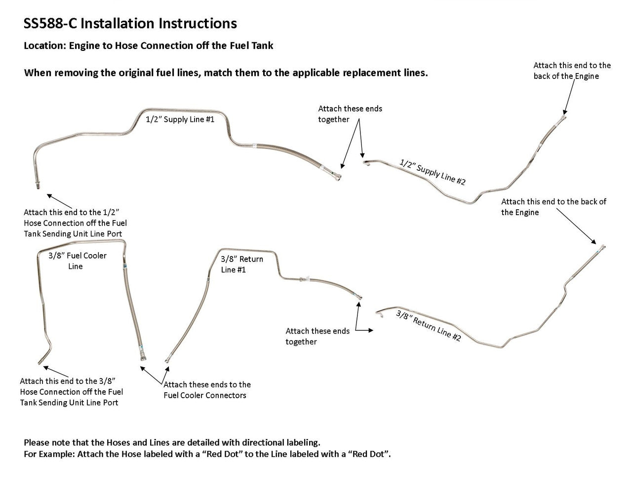 GMC Sierra Fuel Line Set 2002 C/K2500HD/3500 Reg Cab 8 ft Bed 6.6L Diesel w/Engine Code LB7 SS588-C2B Stainless Steel