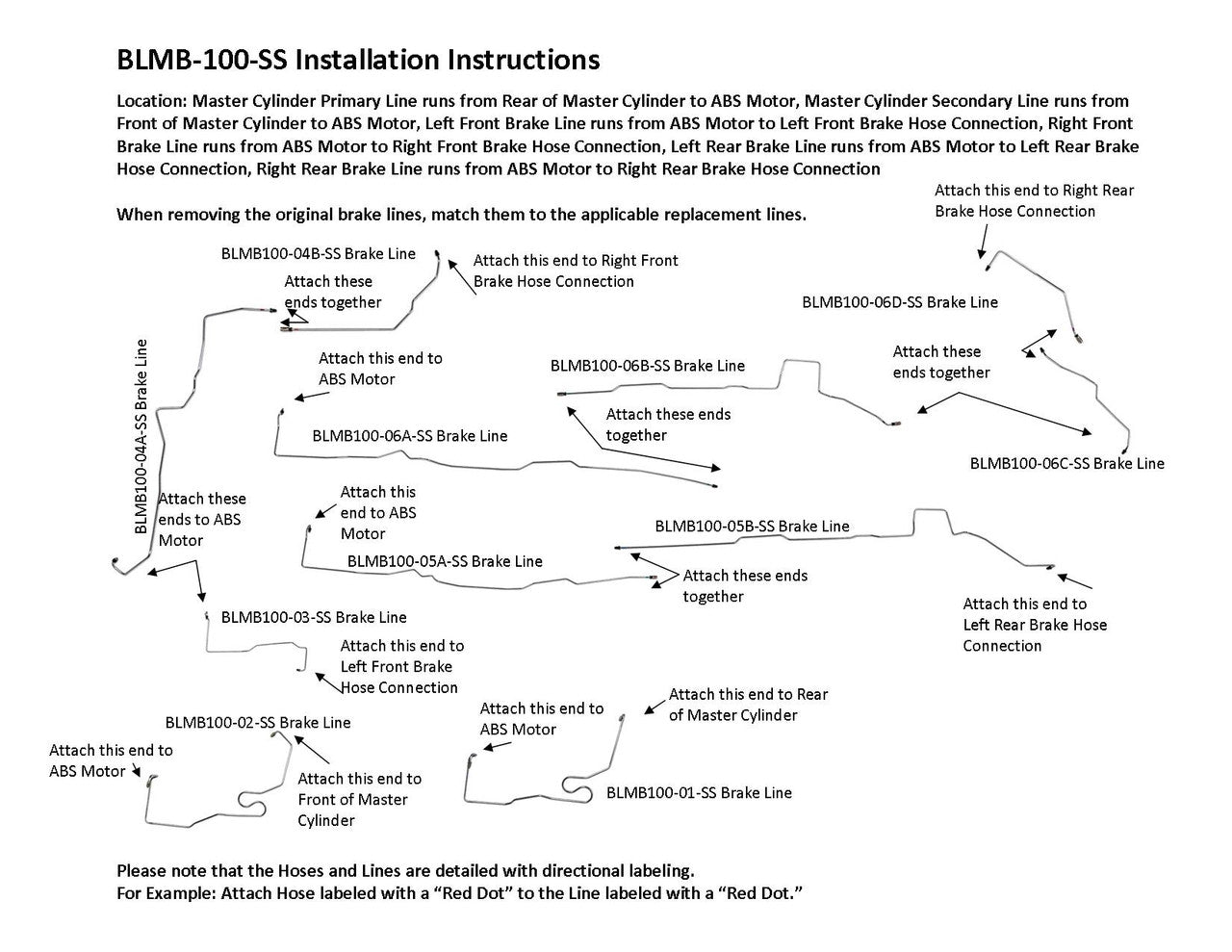 Mercedes ML320 Brake Line Set 2000 3.2L BLMB-100-SS1A Stainless Steel