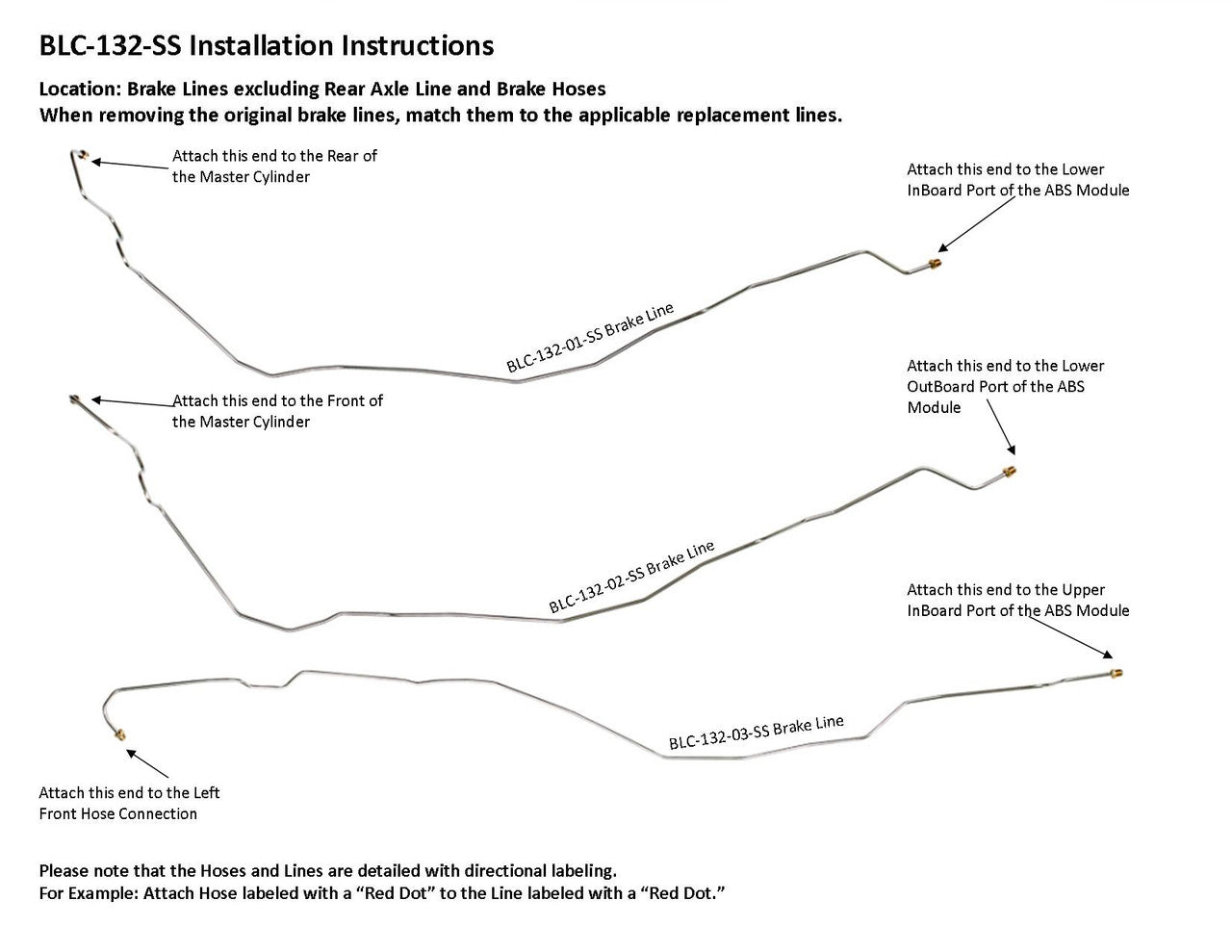 GMC Sierra Brake Line Set 2001 2500 HD Crew Cab 6.5ft Bed 8.1L BLC-132-SS2D Stainless Steel