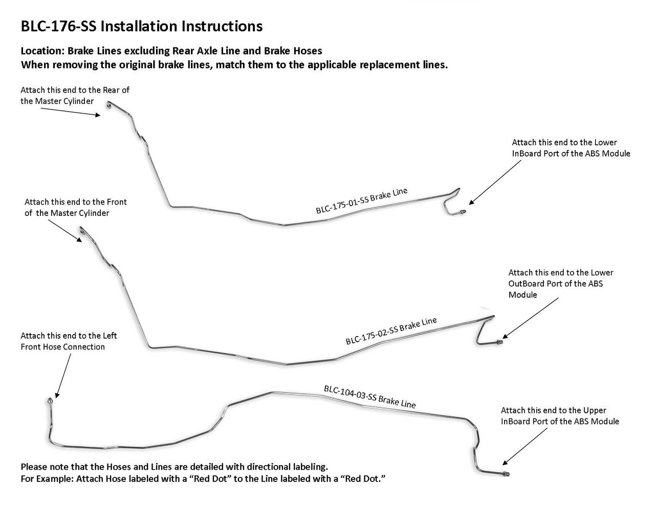 Chevy Silverado Brake Line Set 2001 1500 4WD Reg Cab 8ft Bed 4.3L BLC-176-SS1C Stainless Steel