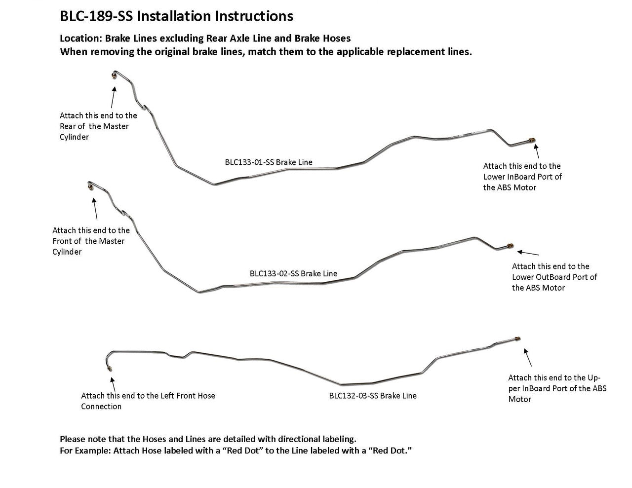 Chevy Silverado Brake Line Set 2007 3500 Classic Reg Cab 8ft Bed 8.1L BLC-189-SS3O Stainless Steel