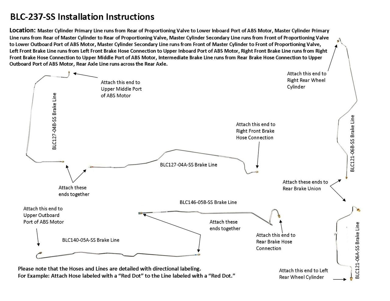 Chevy Silverado Brake Line Set 2003 1500 2WD Reg Cab 8ft Bed 4.3L BLC-237-SS1A Stainless Steel