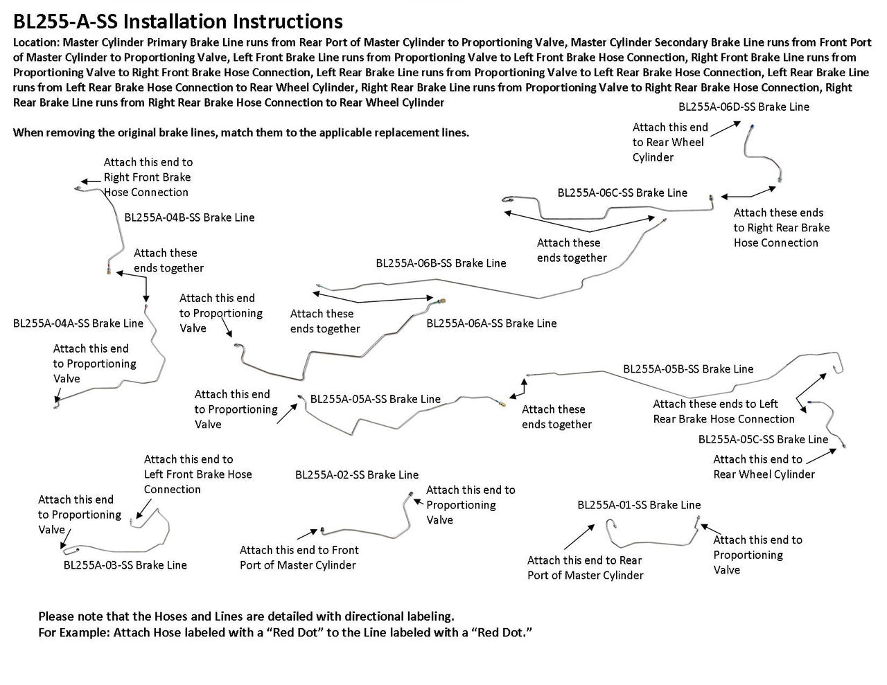 Chevy Cobalt 2009 Brake Line Set 2.2L BL255-A-SS1M Stainless Steel