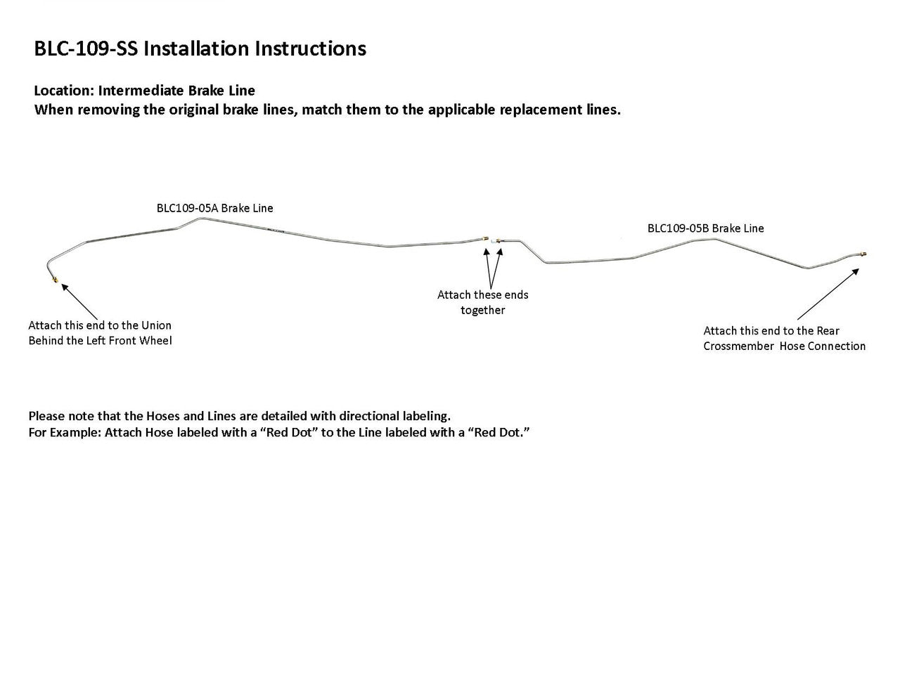 Chevy S10 Truck Intermediate Brake Line 1996 Reg Cab 6ft Bed 2.2L BLC-109-SS1A Stainless Steel