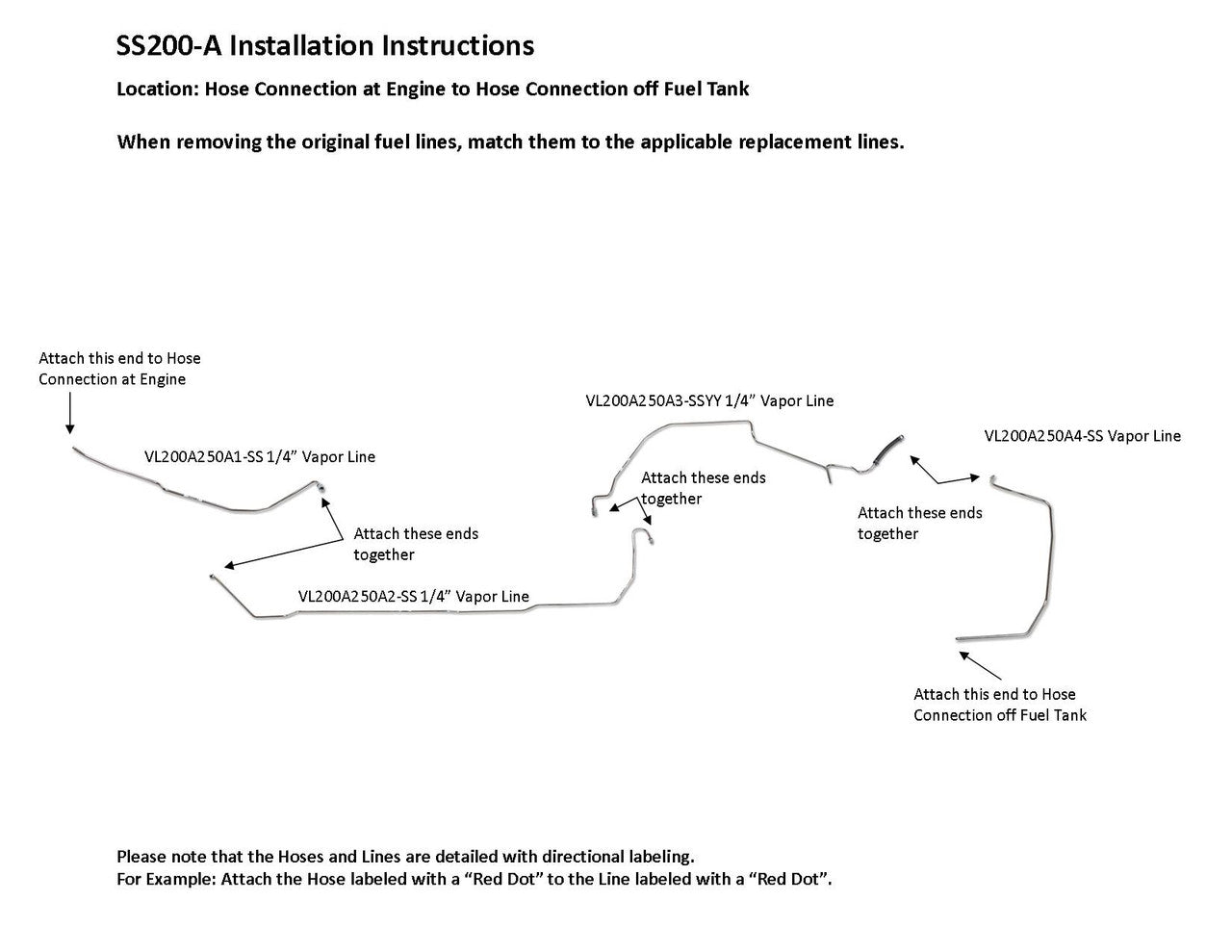 Chevy Corvette Fuel Line Set 1984 5.7L SS200-A1 Stainless Steel