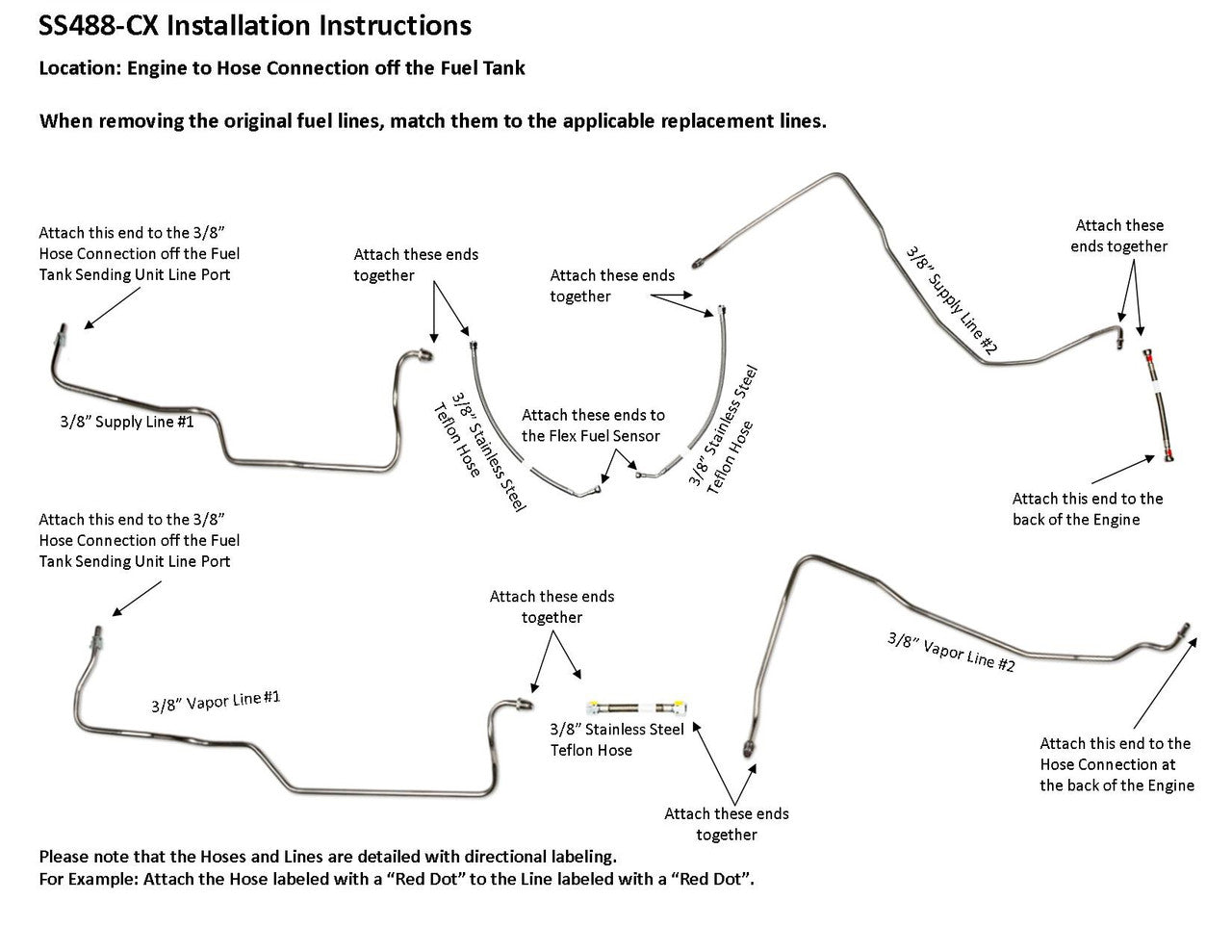 Chevy Silverado Fuel Line Set 2007 Classic C/K1500 Reg Cab 4.8L Flex Fuel SS488-CX3 Stainless Steel