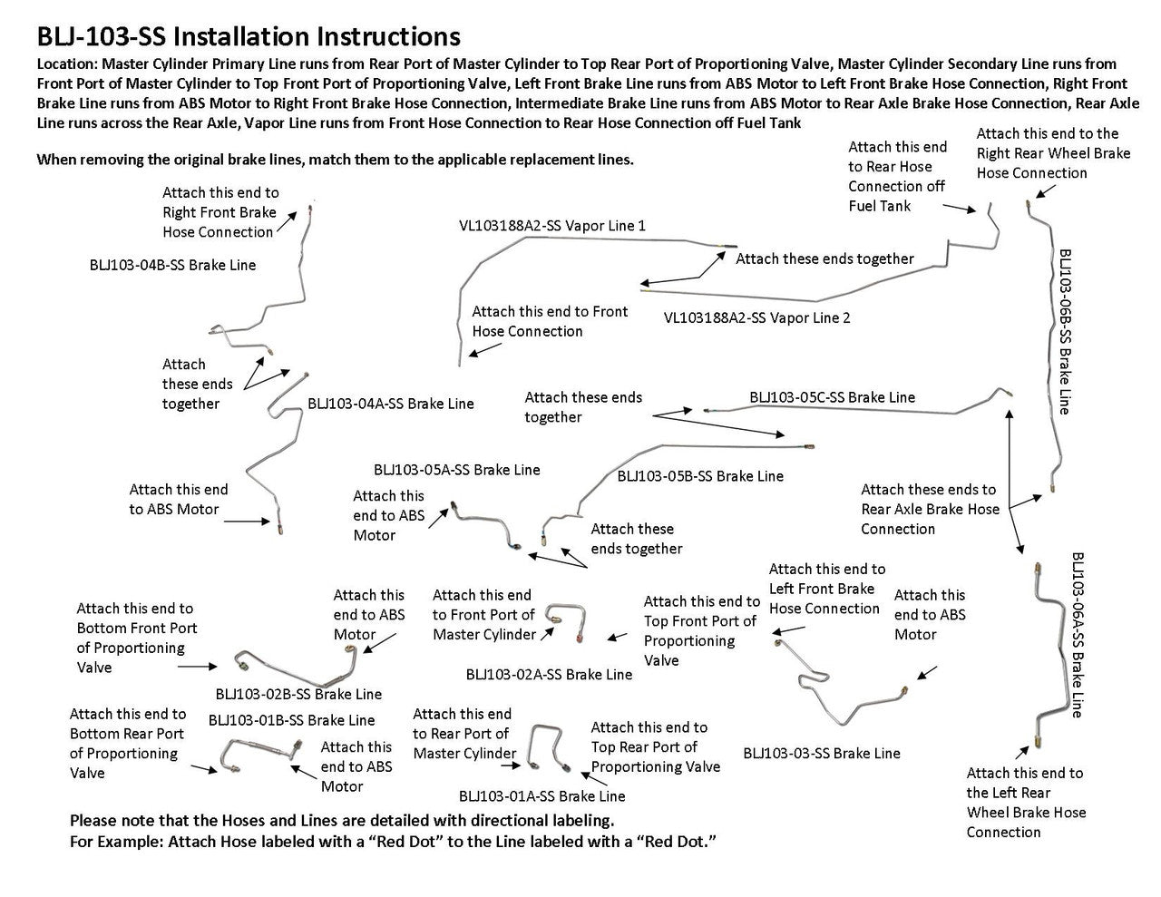 Jeep Cherokee XJ Classic Brake Line Set 1994 2.5L BLJ-103-SS1B Stainless Steel