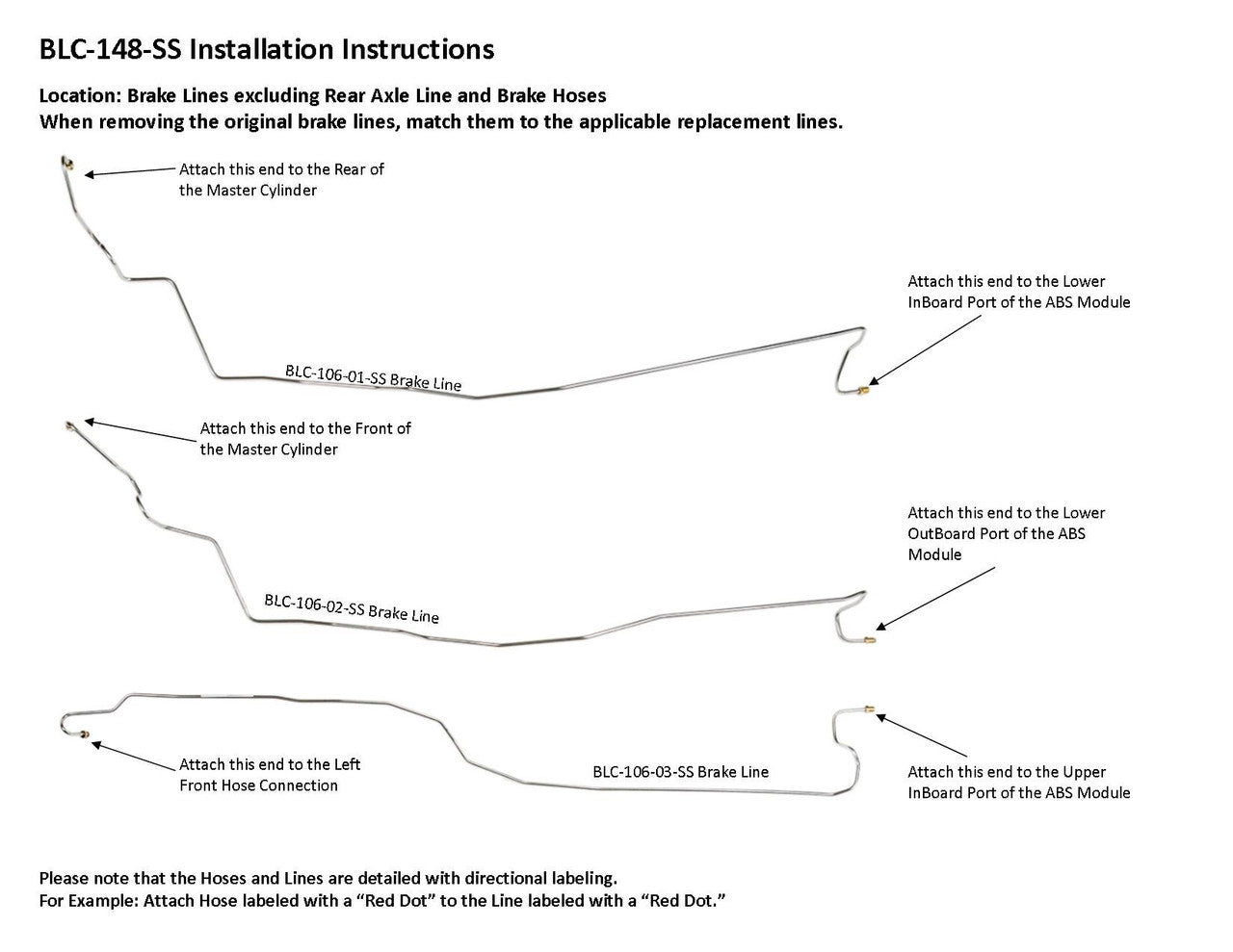 GMC Sierra Brake Line Set 2006 1500 2WD Ext Cab 8ft Bed 4.3L BLC-148-SS2B Stainless Steel