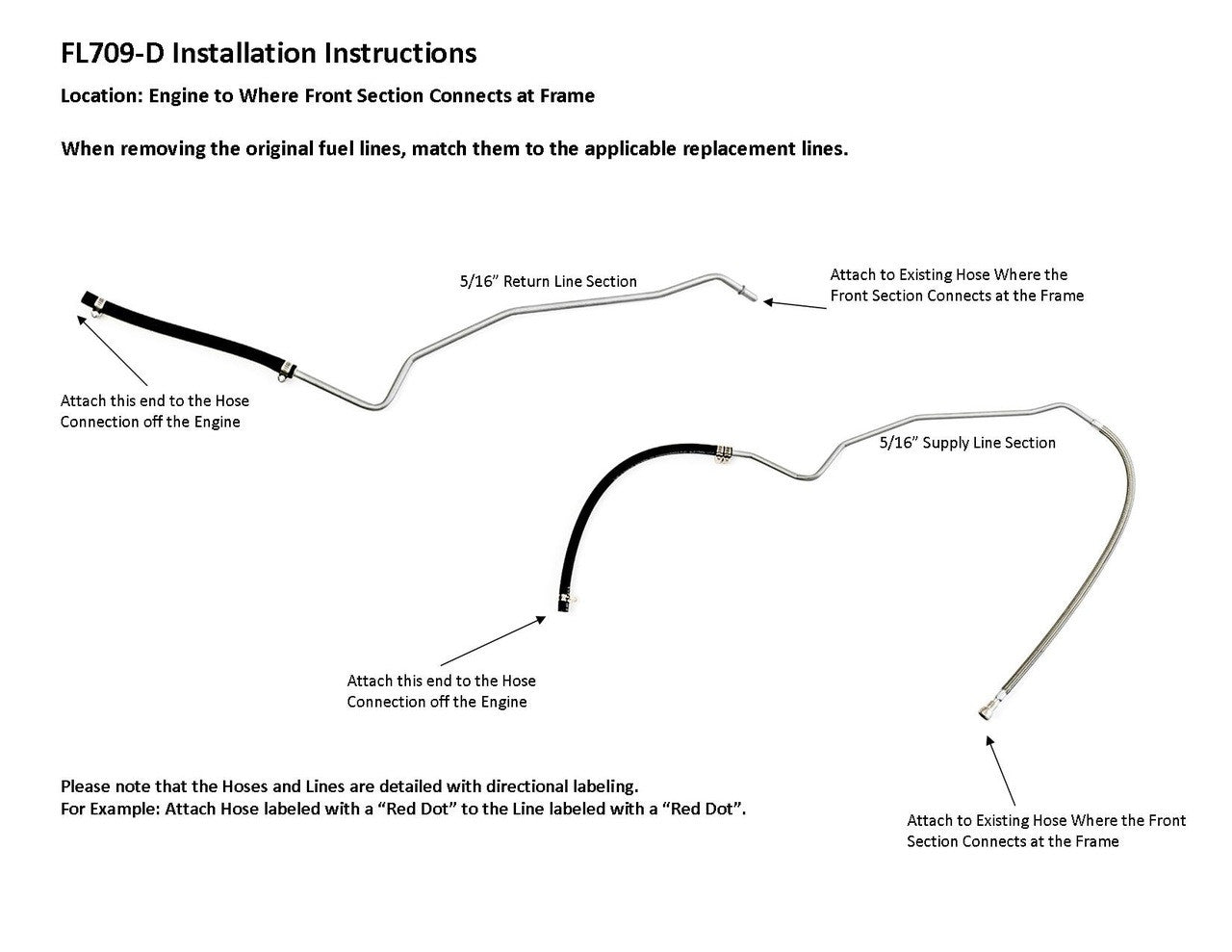 Dodge Ram Pick Up Front Fuel Line Set 1990 150/250/350 Reg Cab 6.5ft & 8ft Bed 5.2L Gas FL709-D1B