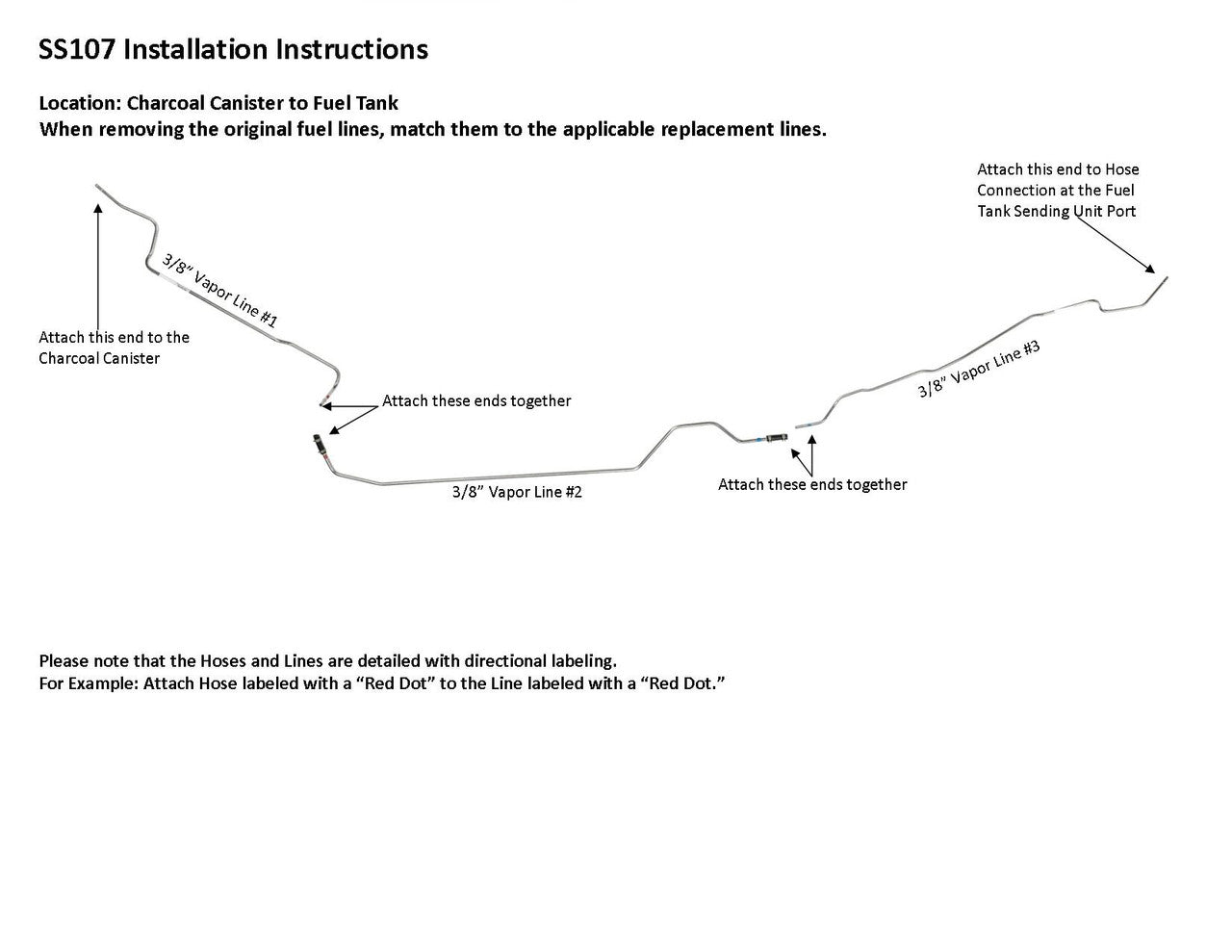 Ford F150 Vapor Line 1994 Ext Cabine 6,5 pi 2/4WD 5,8 L SS107-1L Acier inoxydable