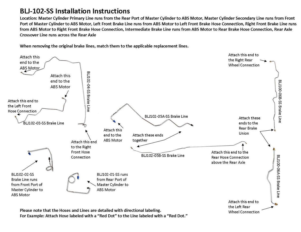 Jeep Grand Cherokee Brake Line Set 2004 4.0L BLJ-102-SS1B Stainless Steel