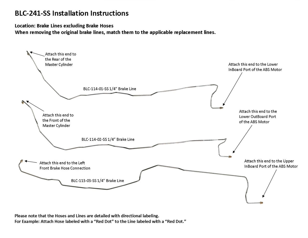 Chevy Silverado Brake Line Set 2001 1500HD Crew Cab 6.5ft Bed 6.0L BLC-241-SS1A Stainless Steel