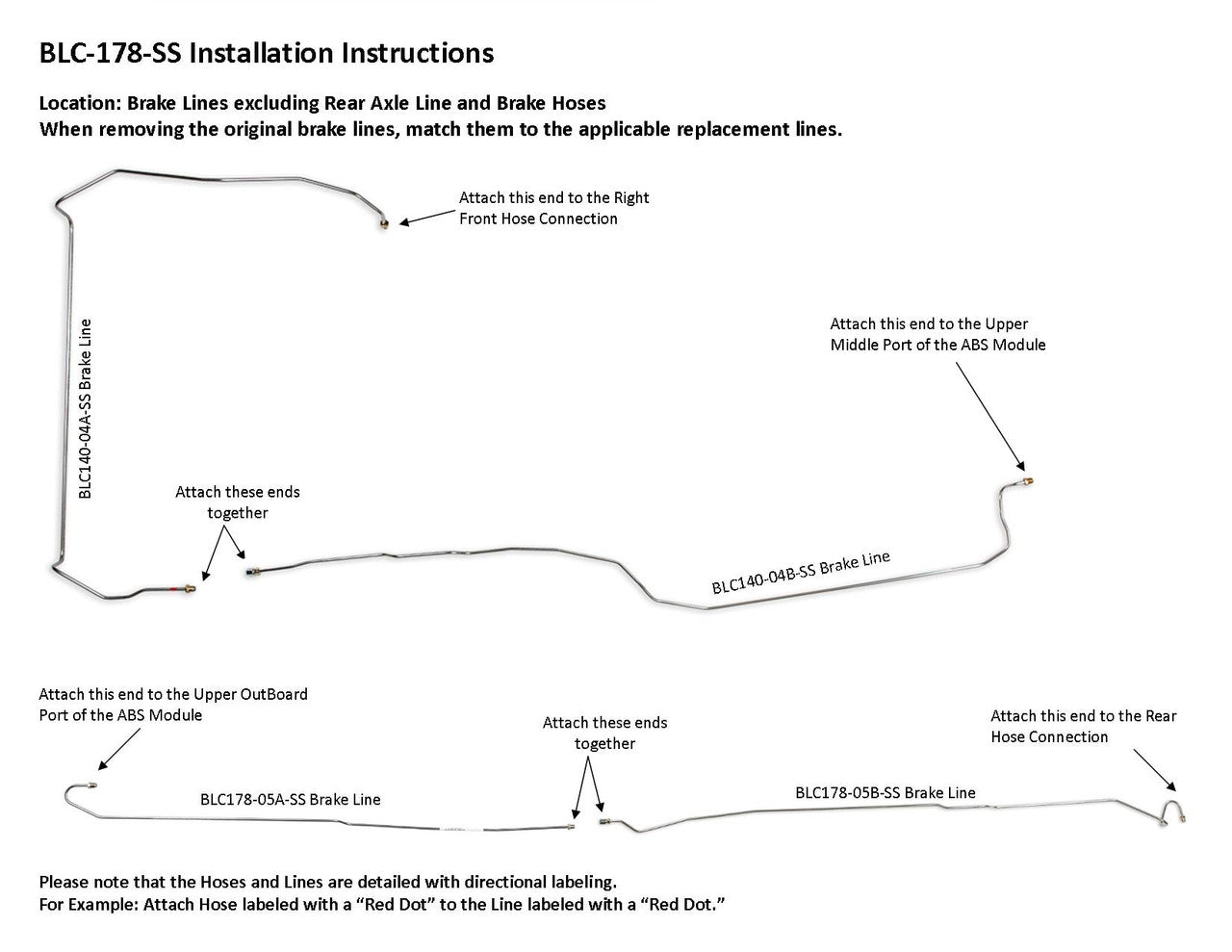 Chevy Silverado Brake Line Set 2000 1500 4WD Ext Cab 8ft Bed 4.3L BLC-178-SS1B Stainless Steel