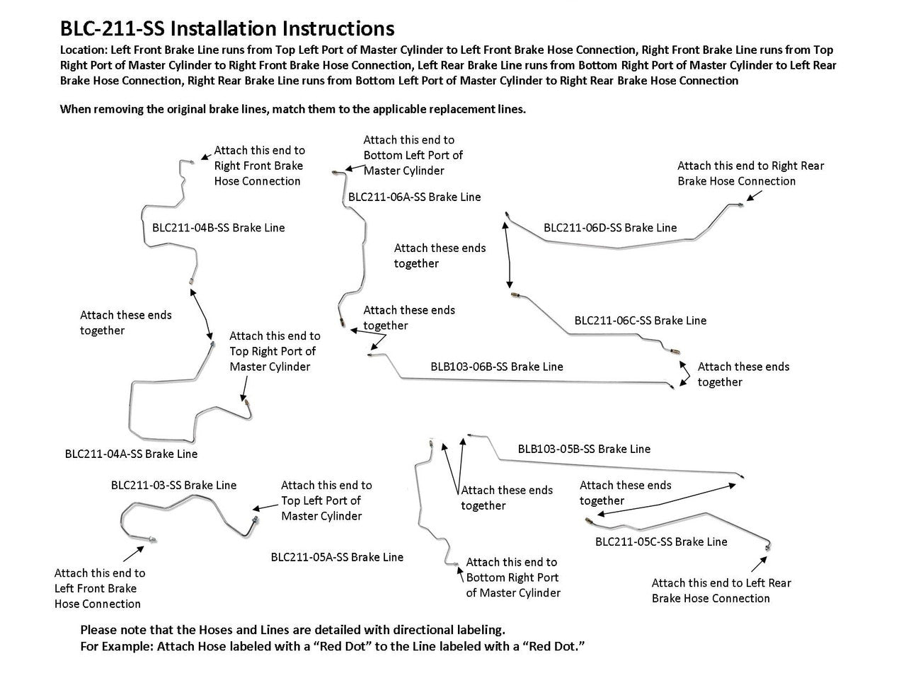 Chevy Monte Carlo Brake Line Set 2007 3.5L BLC-211-SS2C Stainless Steel