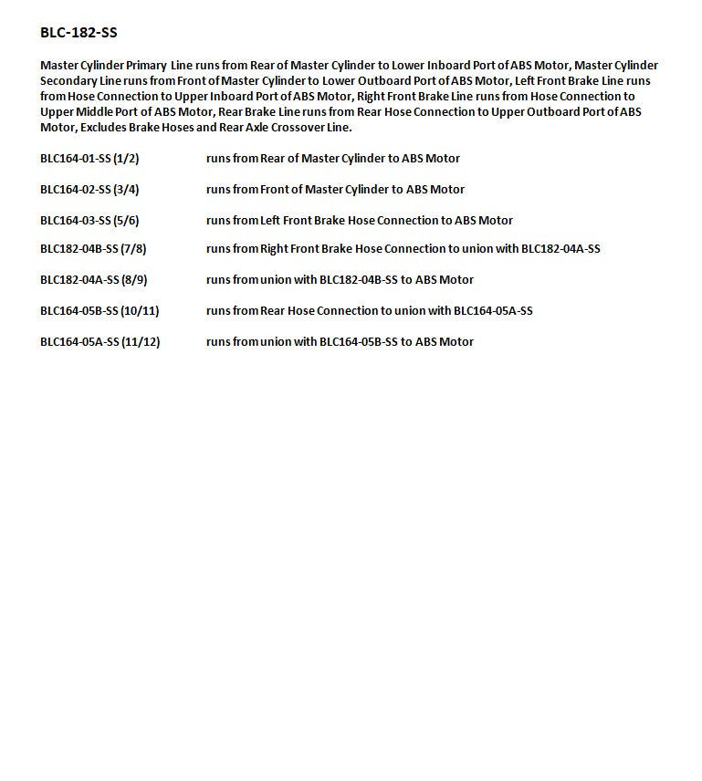 Jeu de conduites de frein Chevy Tahoe 2002 1500 4WD 116" WB 5.3L BLC-182-SS1B Acier inoxydable