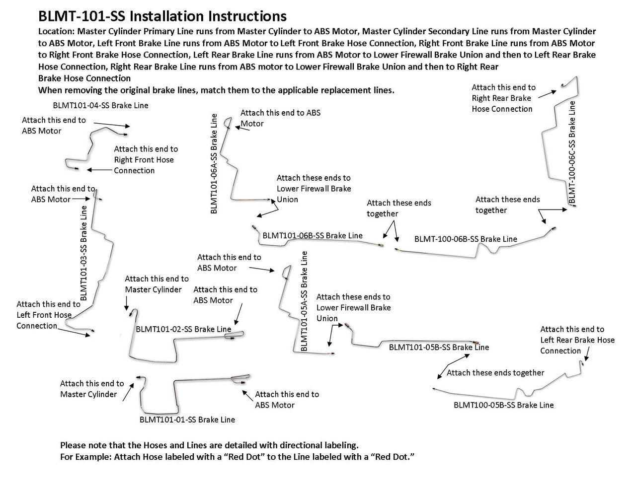 Jeu de conduites de frein Mitsubishi Endeavor 2004 3,8 L BLMT-101-SS1A en acier inoxydable