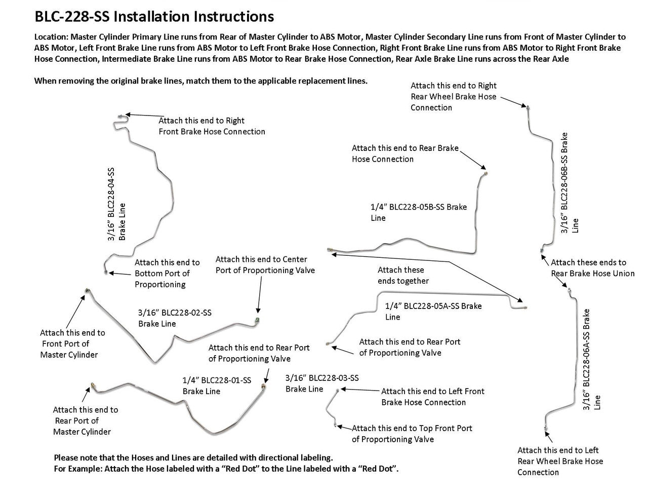 Chevy Malibu Brake Line Set 1976 5.7L BLC-228-SS4C Stainless Steel