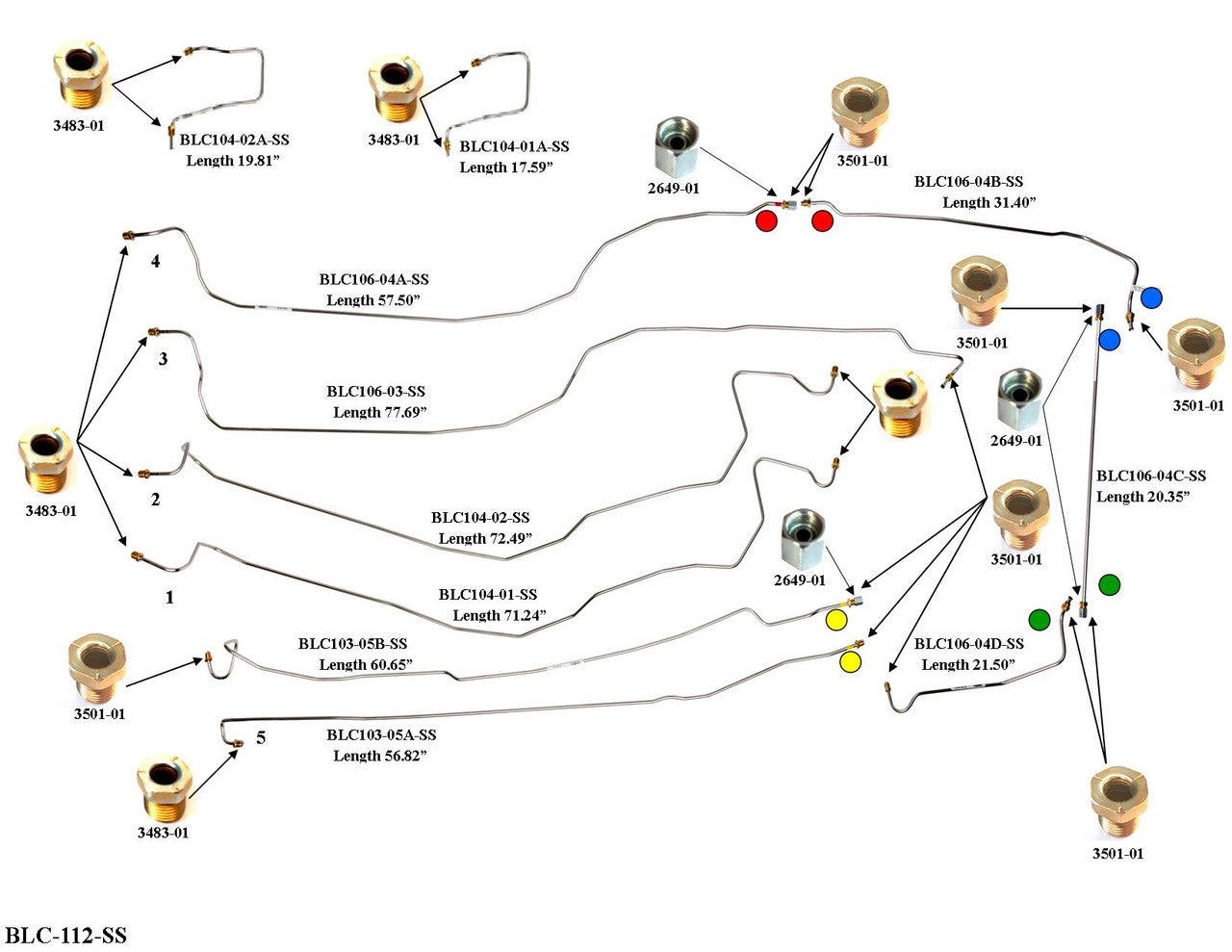 Chevy Silverado Brake Line Set 2006 1500 2WD Ext Cab 6.5ft Bed 5.3L BLC-112-SS1O Stainless Steel