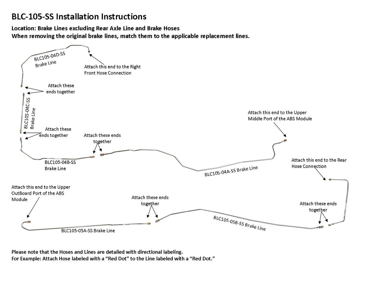 Cadillac Escalade Brake Line Set 2004 1500 116" WB 6.0L BLC-105-SS1F Stainless Steel