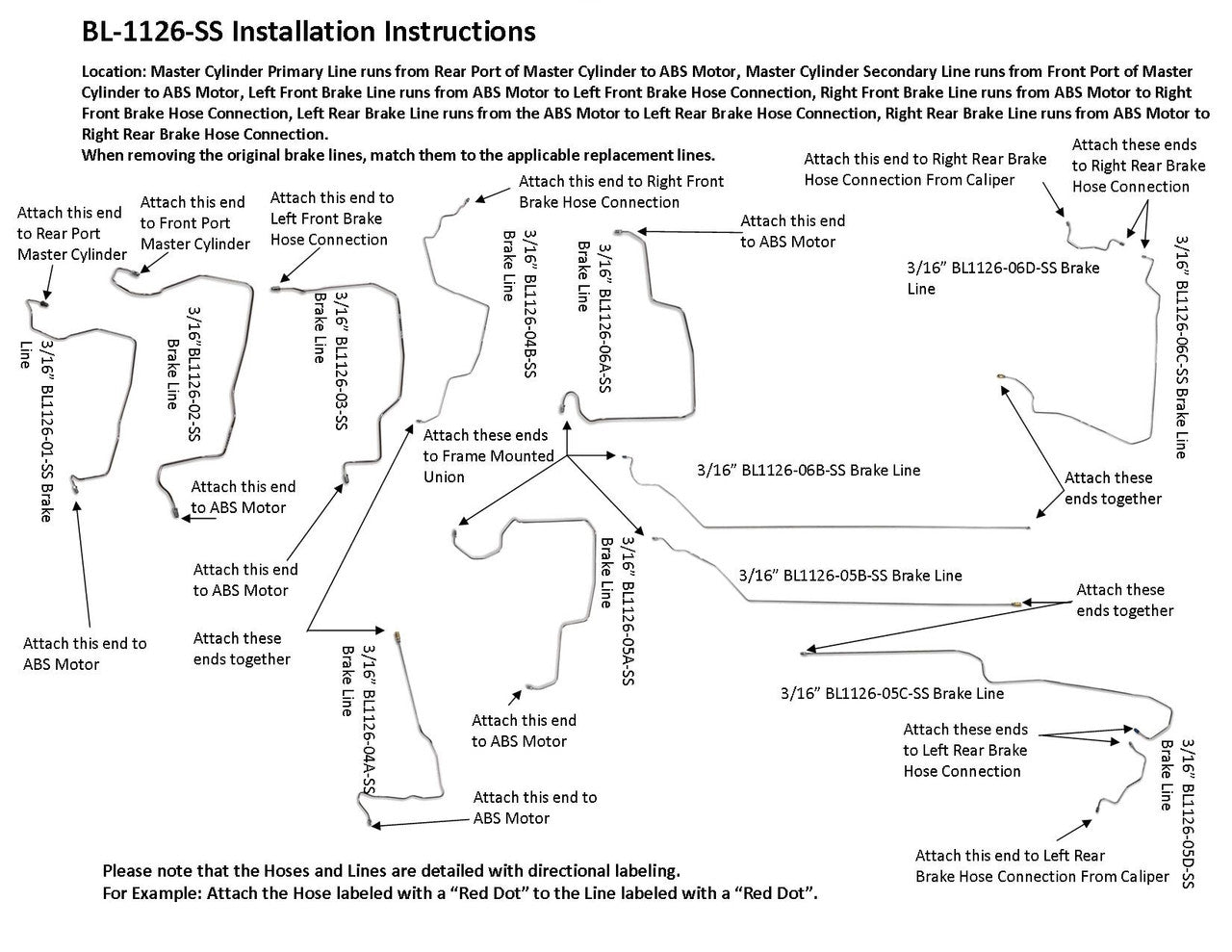 Honda Accord Brake Line Set 1994 2.2L BL1126-SS1A Stainless Steel