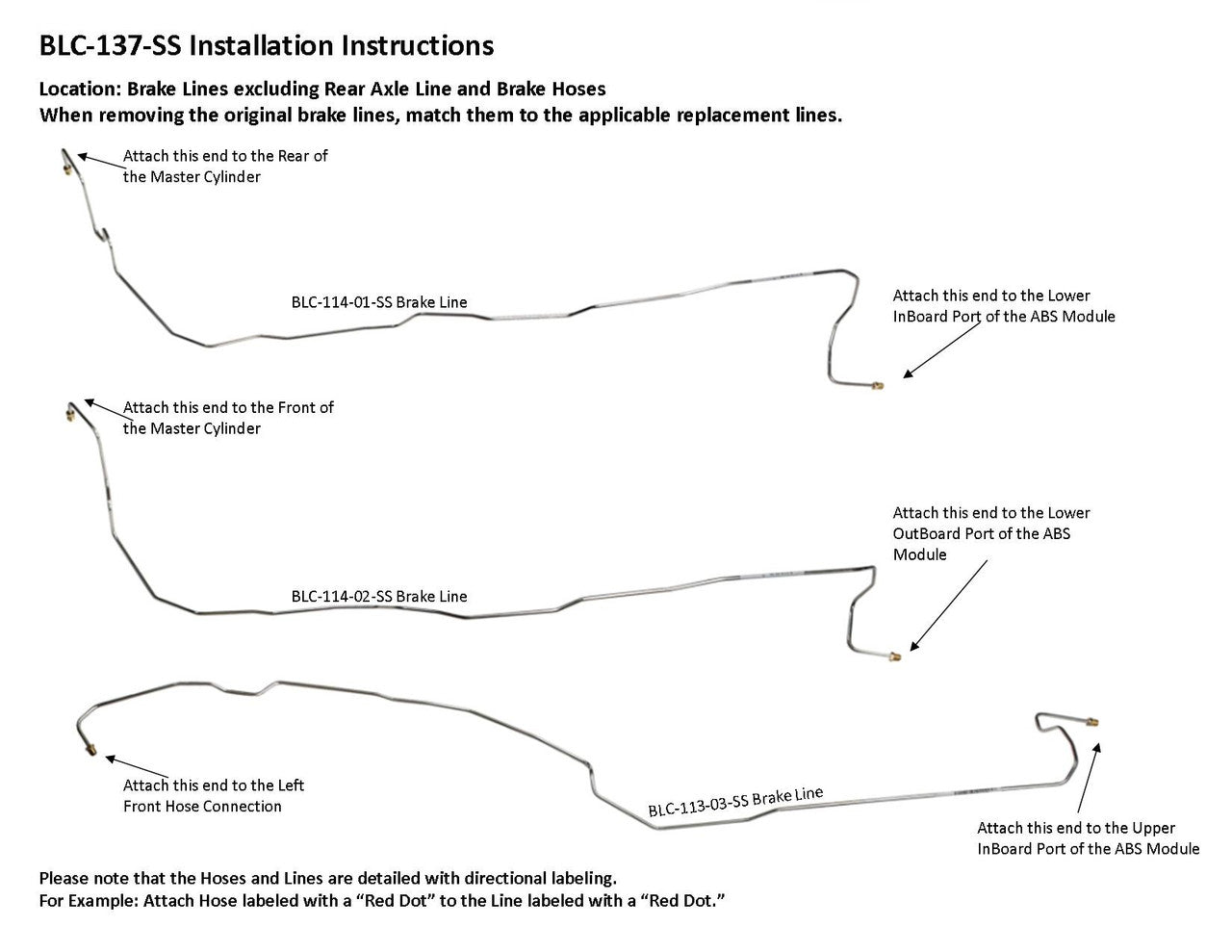GMC Yukon XL Brake Line Set 2001 2500 6.0L BLC-137-SS3B Stainless Steel