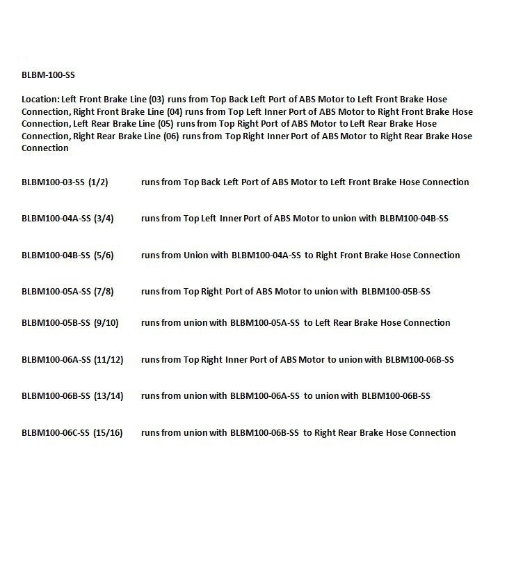 BMW 325Ci Brake Line Set 2002 2.5L BLBM-100-SS3B Stainless Steel