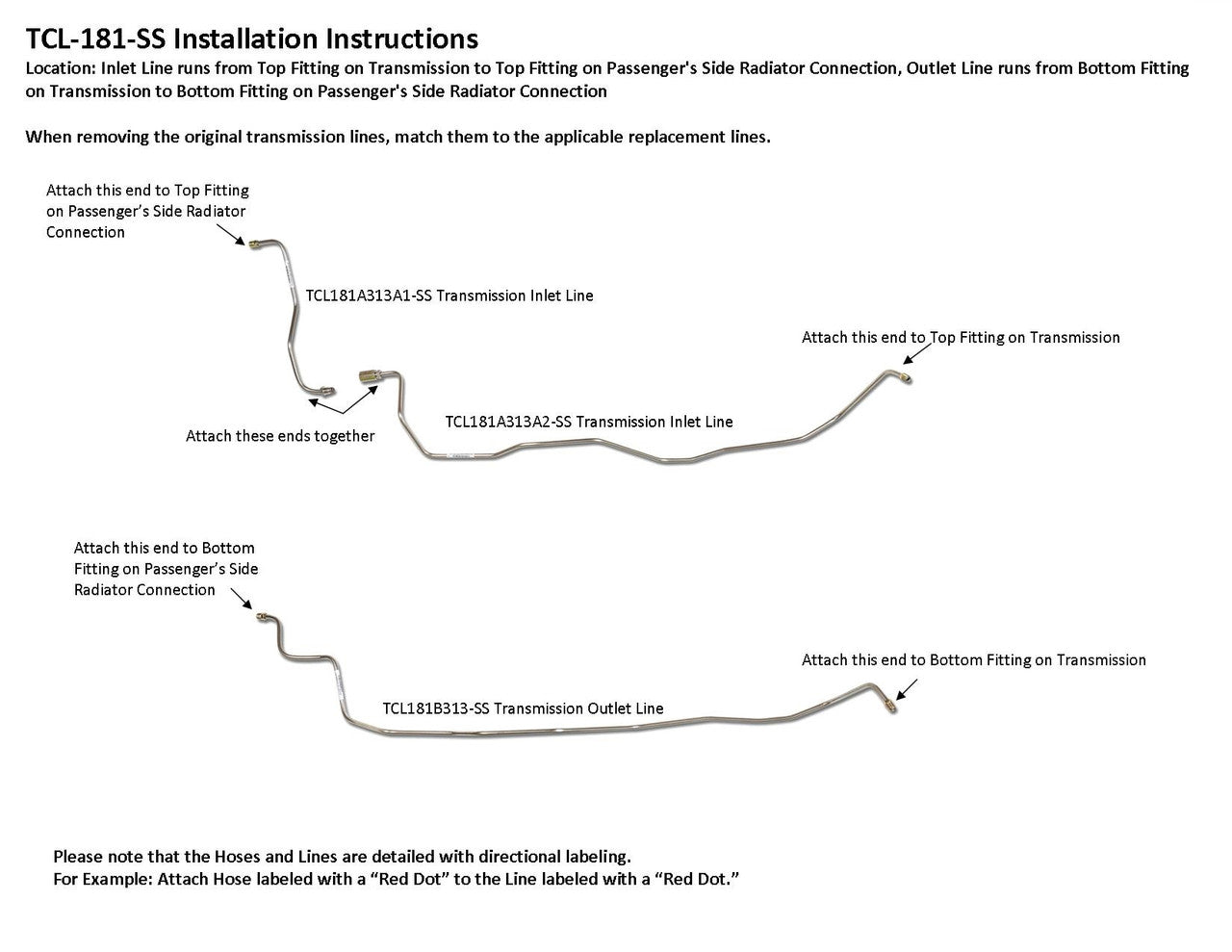 Chevy Corvette Transmission Line Set 1984 5.7L TCL-181-SS1A Stainless Steel