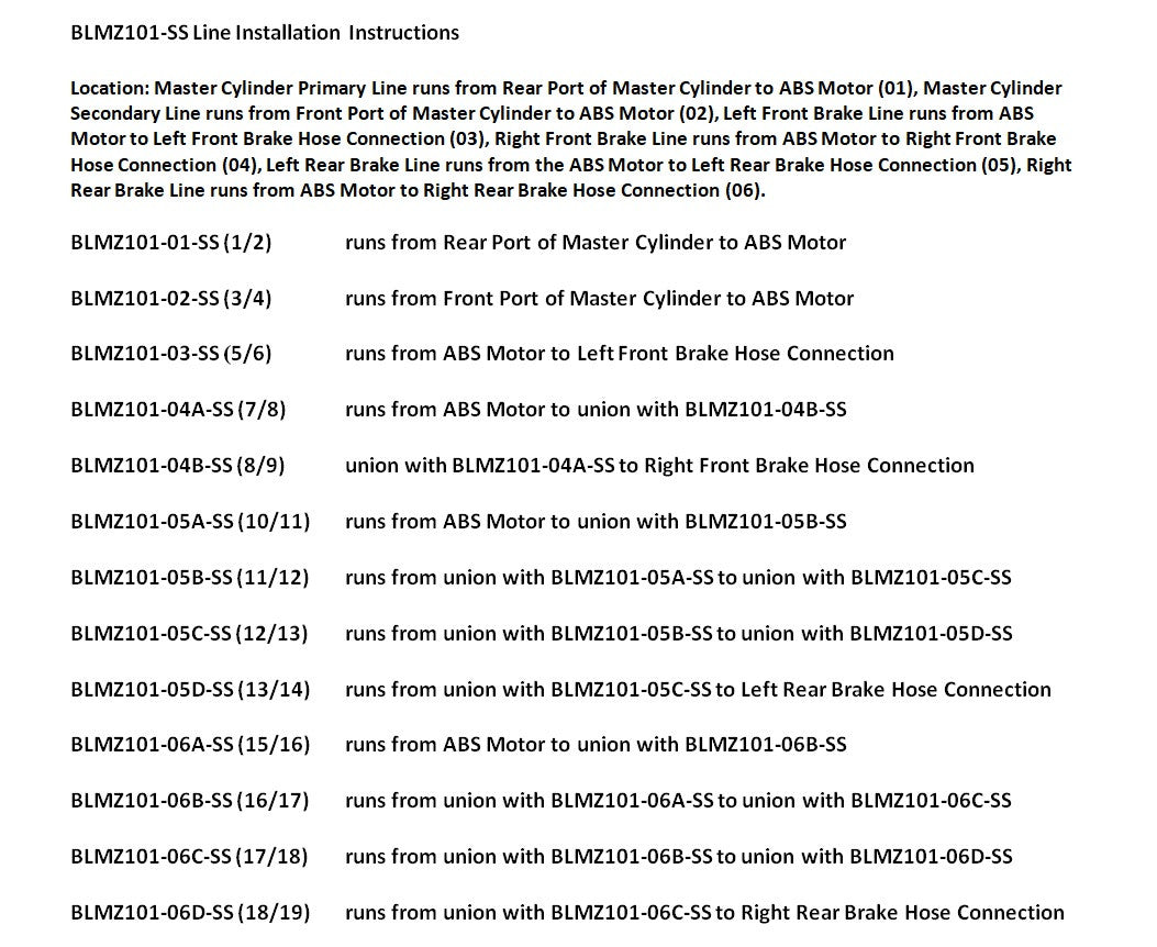 Jeu de conduites de frein Mazda3 2007 2,3 L BLMZ101-SS1H en acier inoxydable