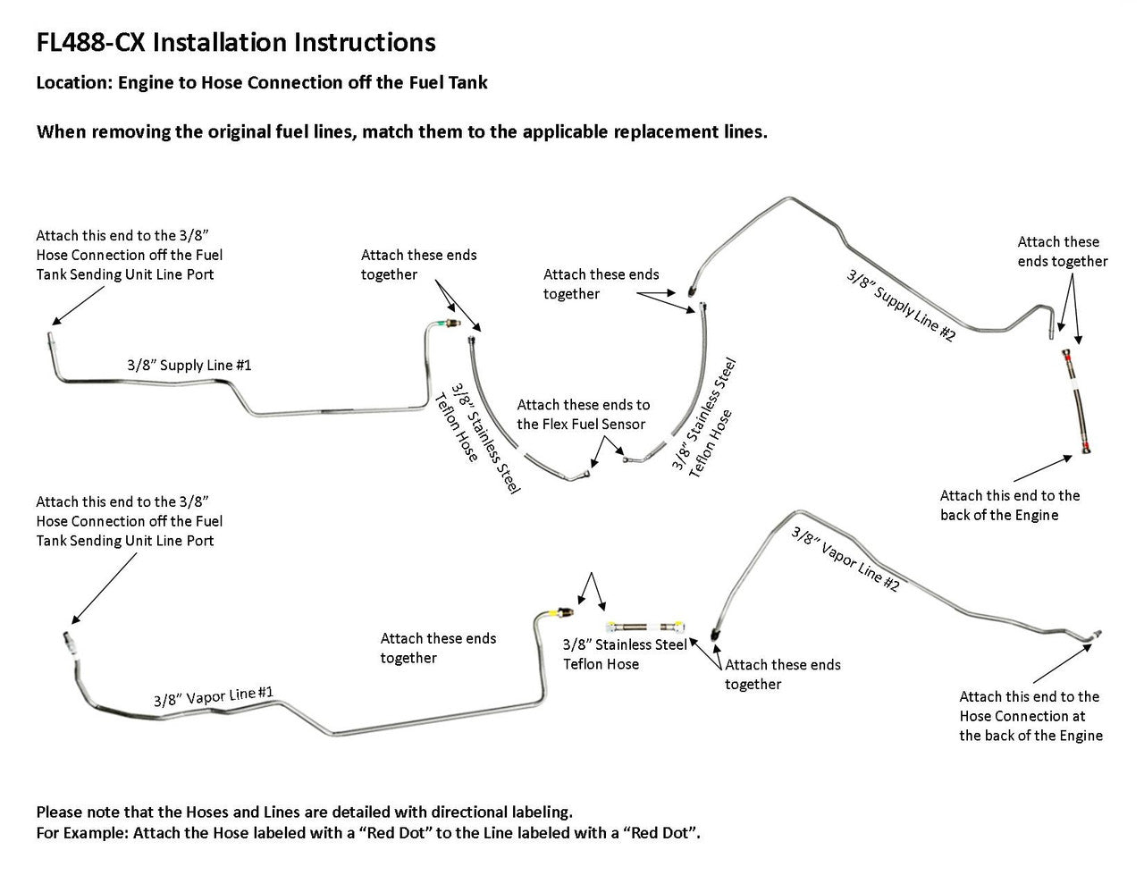 GMC Sierra Fuel Line Set 2005 1500 Reg Cab 5.3L Flex Fuel FL488-CX3B