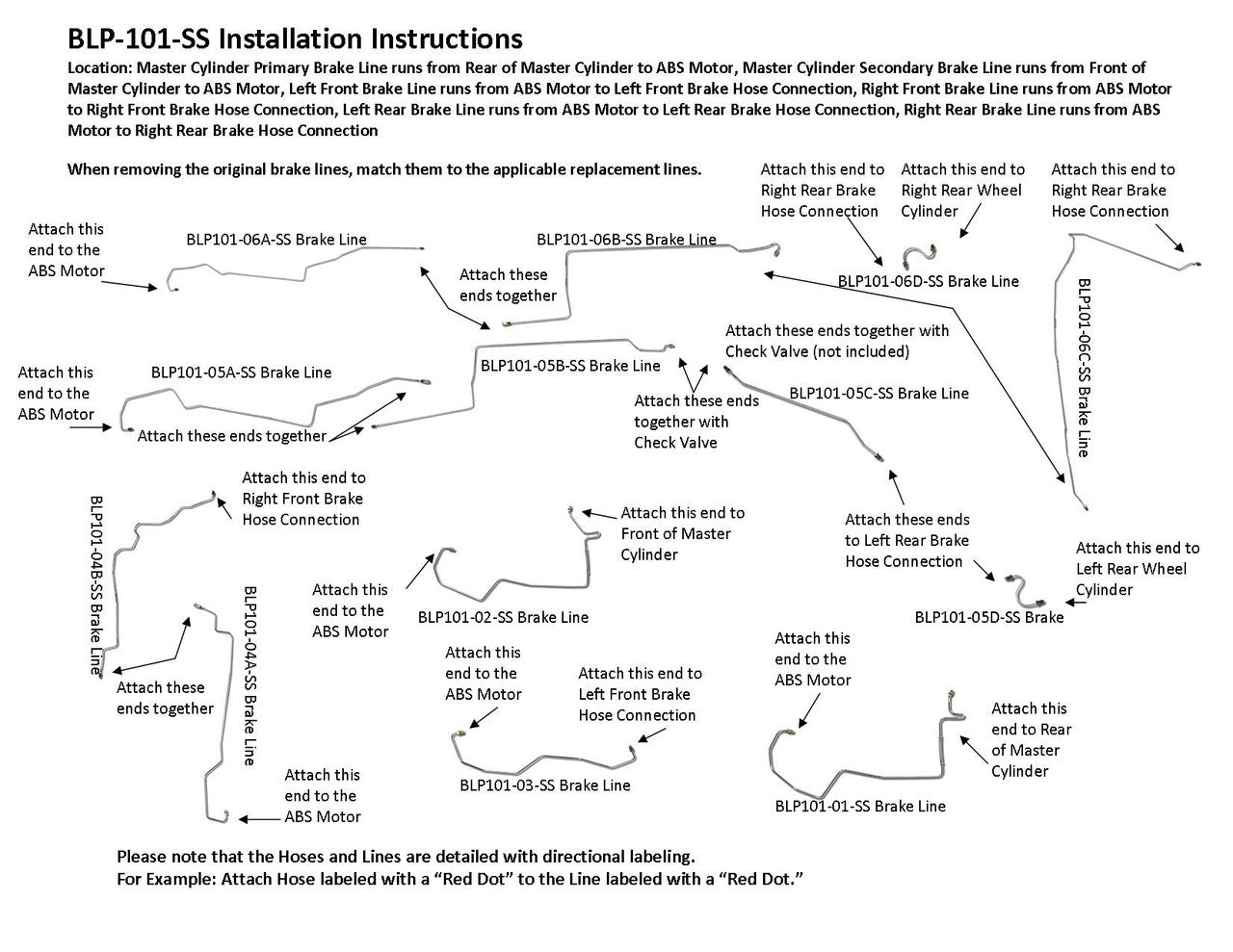 Oldsmobile 88 Brake Line Set 1999 3.8L BLP-101-SS4D Stainless Steel