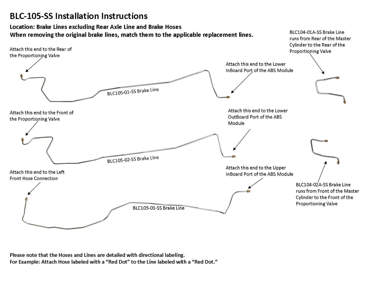 Chevy Tahoe Brake Line Set 2004 1500 116" WB 4.8L BLC-105-SS2B Stainless Steel