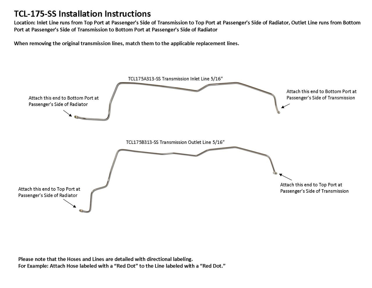 Chevy Malibu Transmission Line Set 1974 6.6L TCL-175-SS1G Stainless Steel