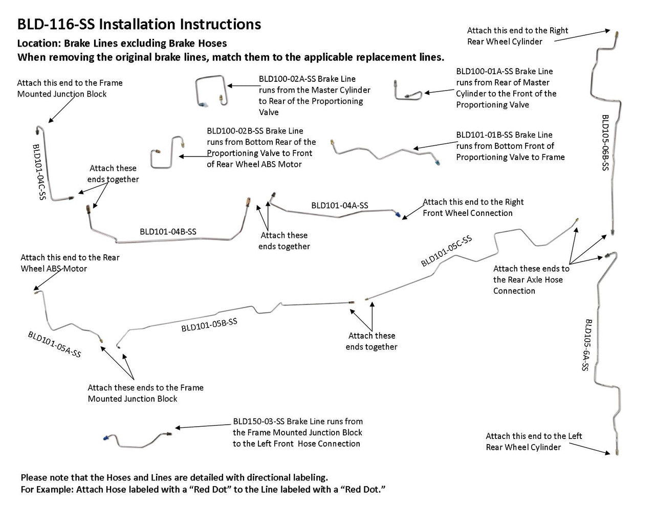 Dodge Dakota Brake Line Set 2001 4WD Club Cab 6.5ft Bed 2.5L BLD-116-SS1D Stainless Steel