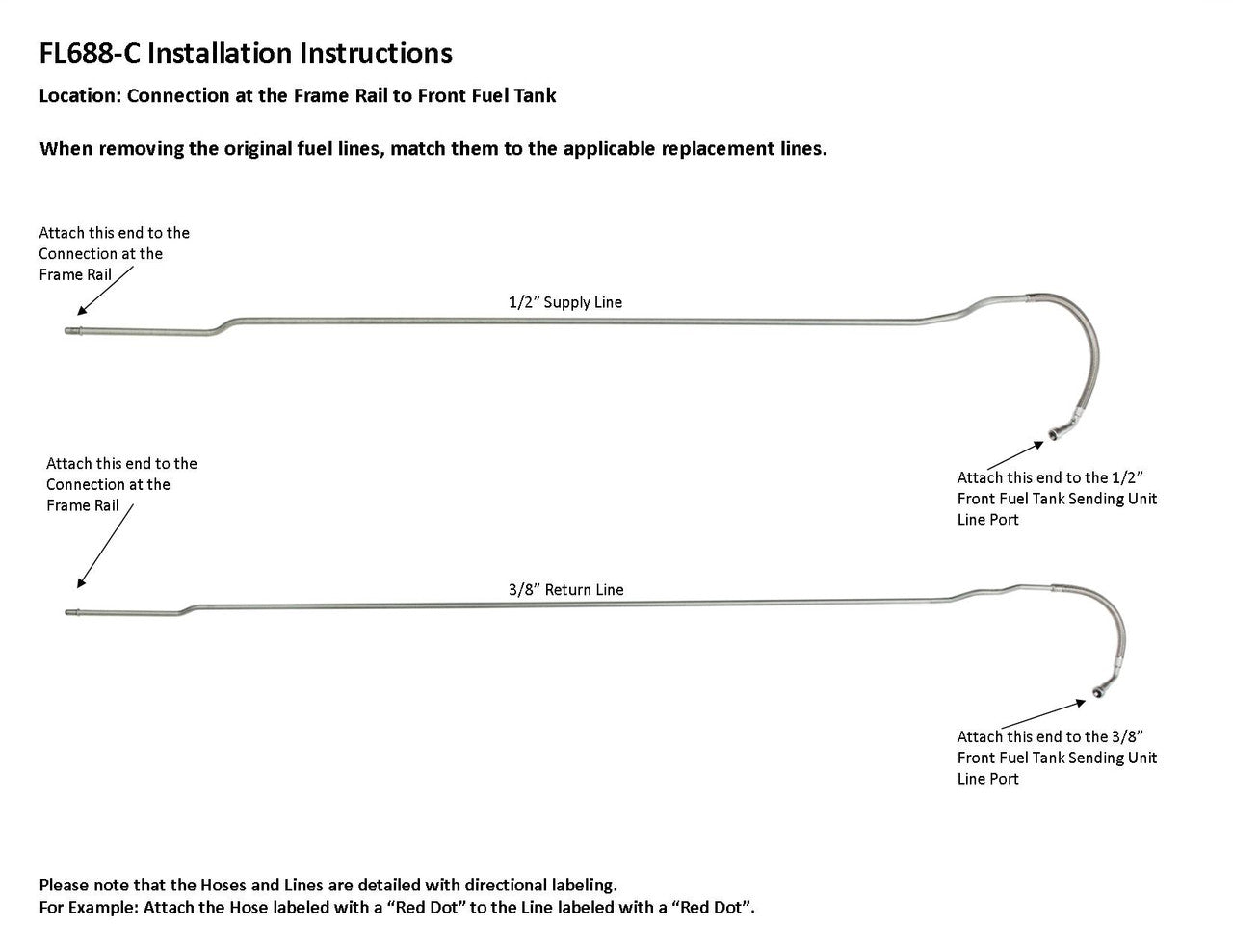 Juego de tuberías de combustible intermedias TopKick para GMC 2004 C4500/5500 con WB de 188", código RPO EK8 FL688-C2B
