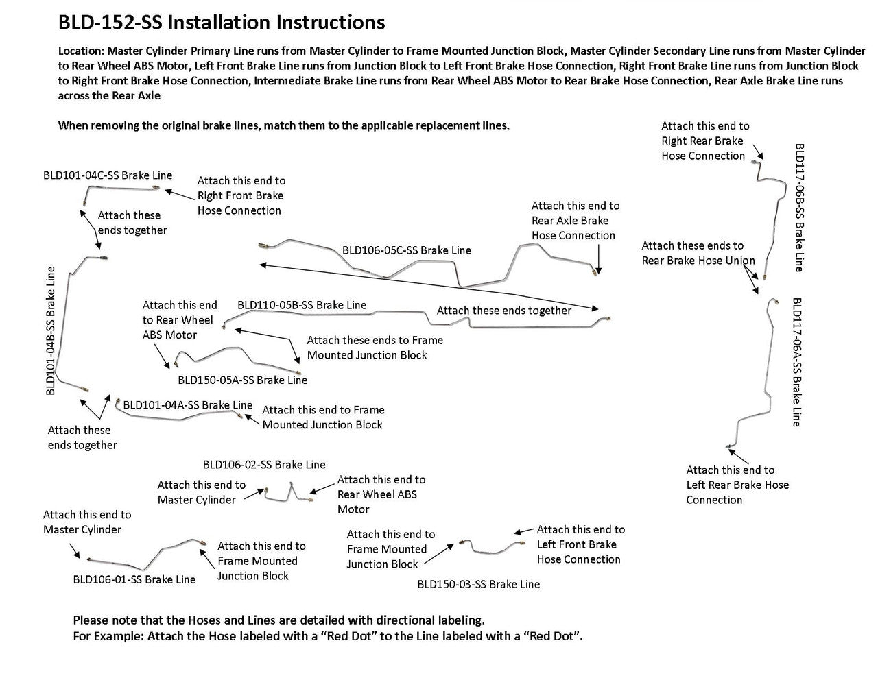 Dodge Dakota Brake Line Set 2003 4WD Quad Cab 5.4ft Bed 4.7L BLD-152-SS1B Stainless Steel