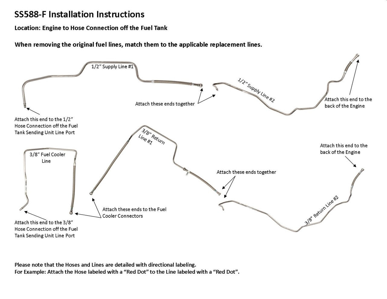 GMC Sierra Fuel Line Set 2006 C/K2500HD/3500/3500HD Reg Cab 8 ft Bed 6.6L Diesel w/Engine Code LLY, LBZ SS588-F2B Stainless Steel