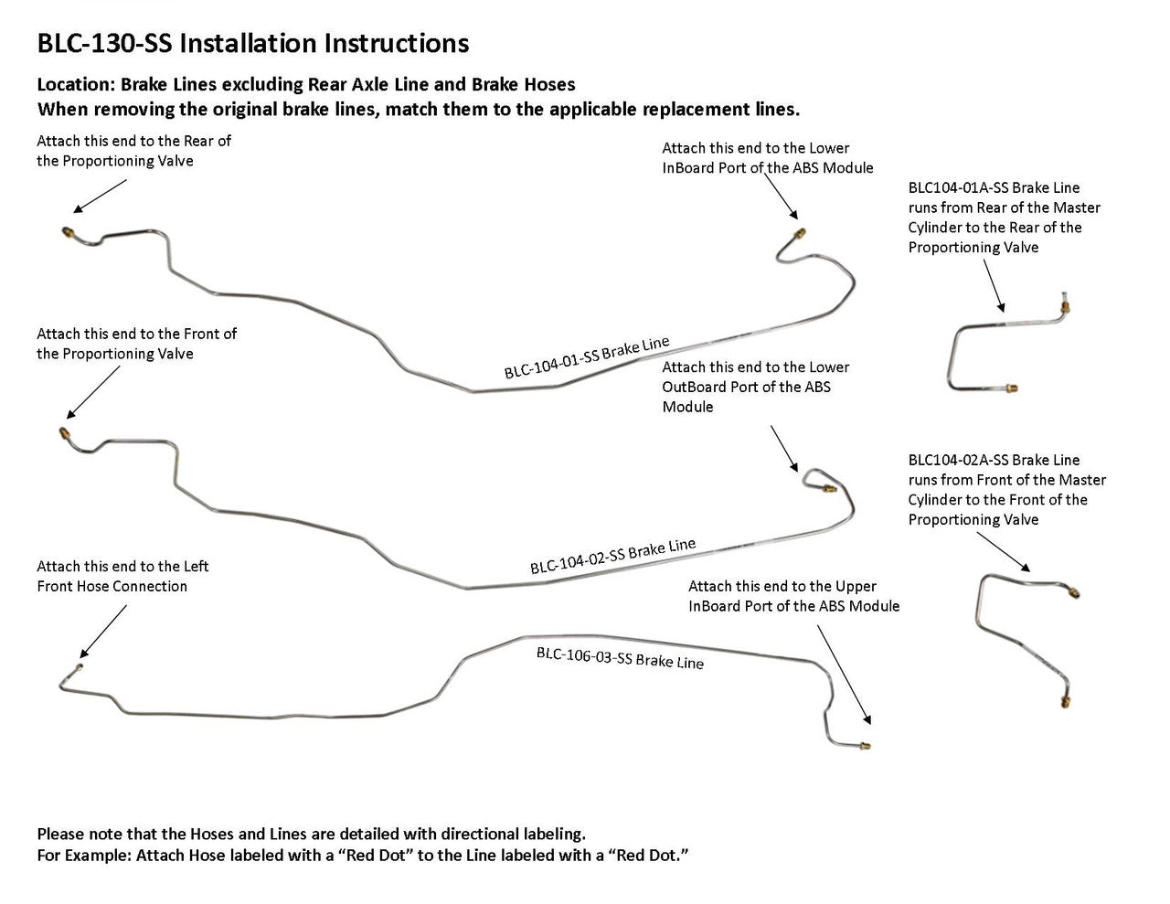 GMC Sierra Brake Line Set 2003 C1500 Reg Cab 6.5 ft 4.3L BLC-130-SS2A Stainless Steel