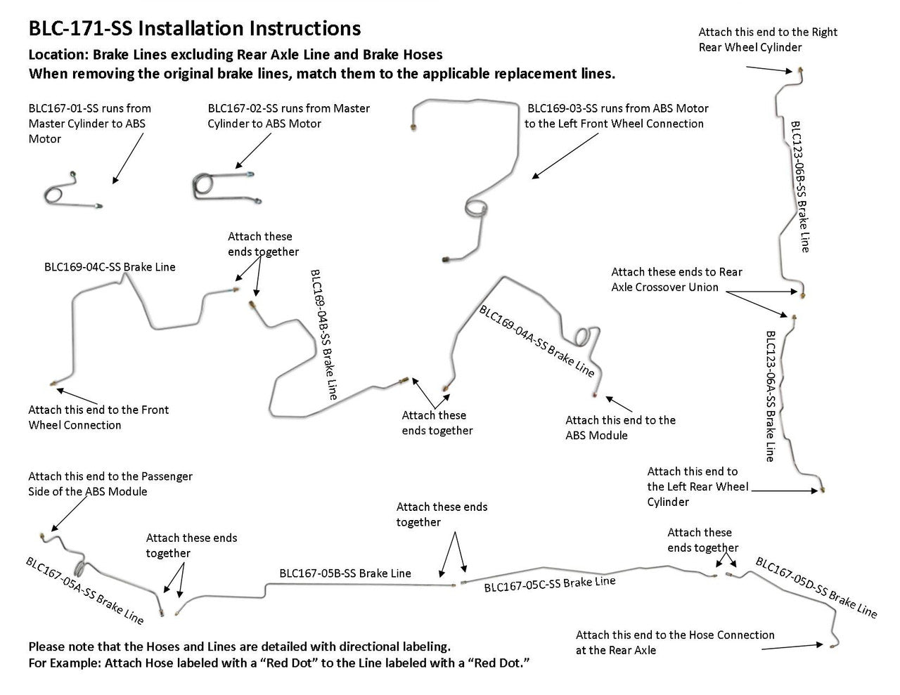 Chevy Truck Brake Line Set 1997 K1500 4WD Ext Cab 6.5ft Bed 5.7L BLC-171-SS1J Stainless Steel