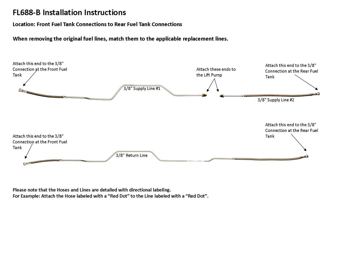GMC TopKick Auxiliary Fuel Line Set 2006 C4500/5500 w/Auxiliary Tank RPO Code NG6 6.6L Diesel FL688-B2D