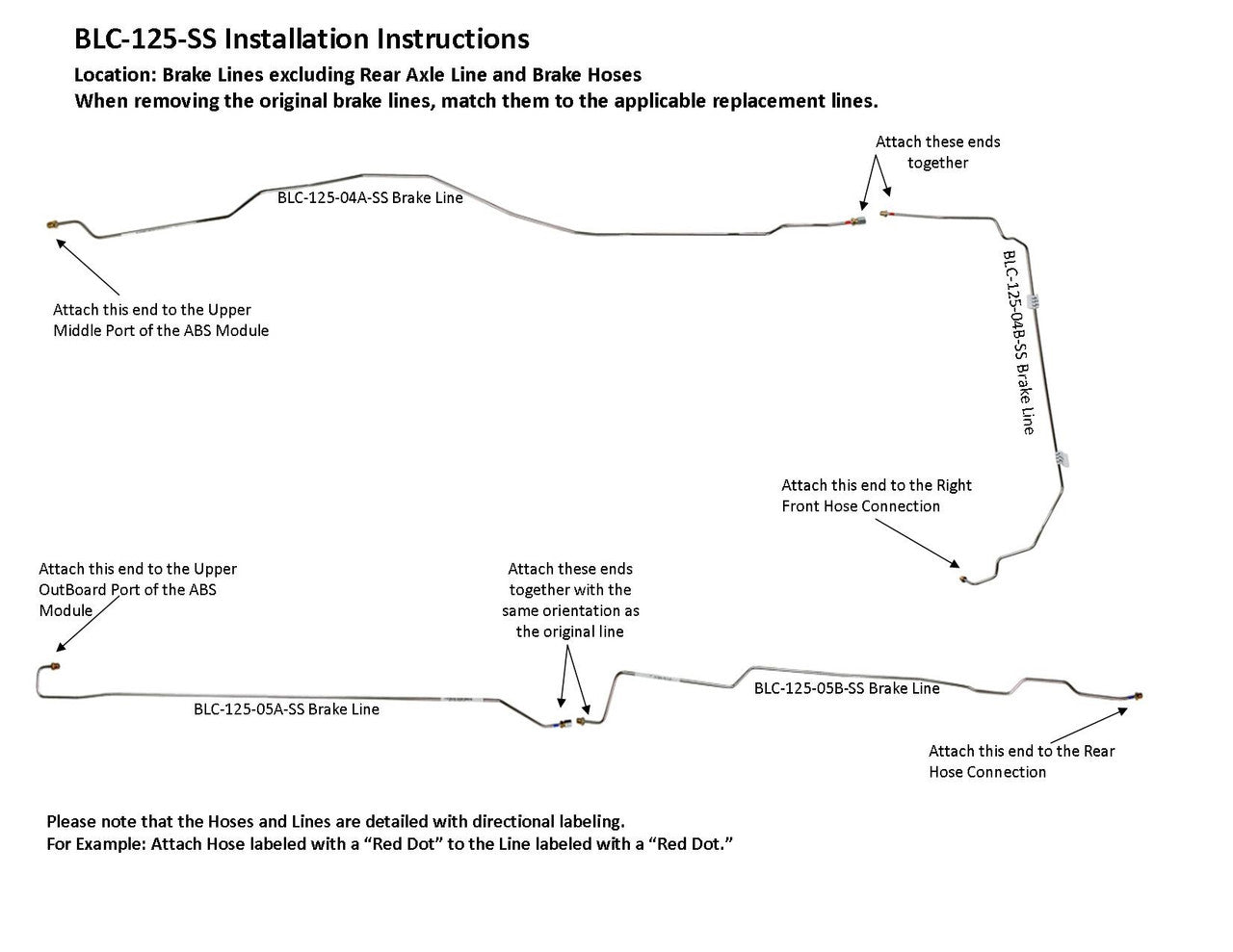 GMC Sierra Brake Line Set 2005 2500 HD Ext Cab 6.5ft Bed 6.0L BLC-125-SS2C Stainless Steel