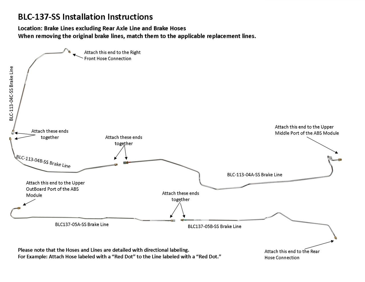 GMC Yukon XL Brake Line Set 2001 2500 6.0L BLC-137-SS3B Stainless Steel