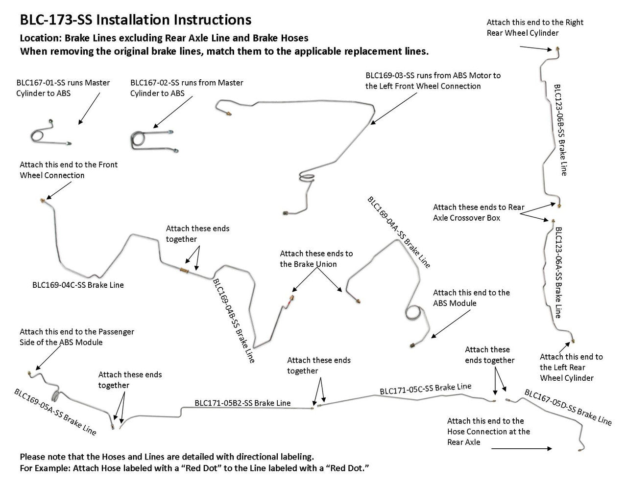 Chevy Truck Brake Line Set 1996 K1500 4WD Ext Cab 8ft Bed 4.3L BLC-173-SS1B Stainless Steel