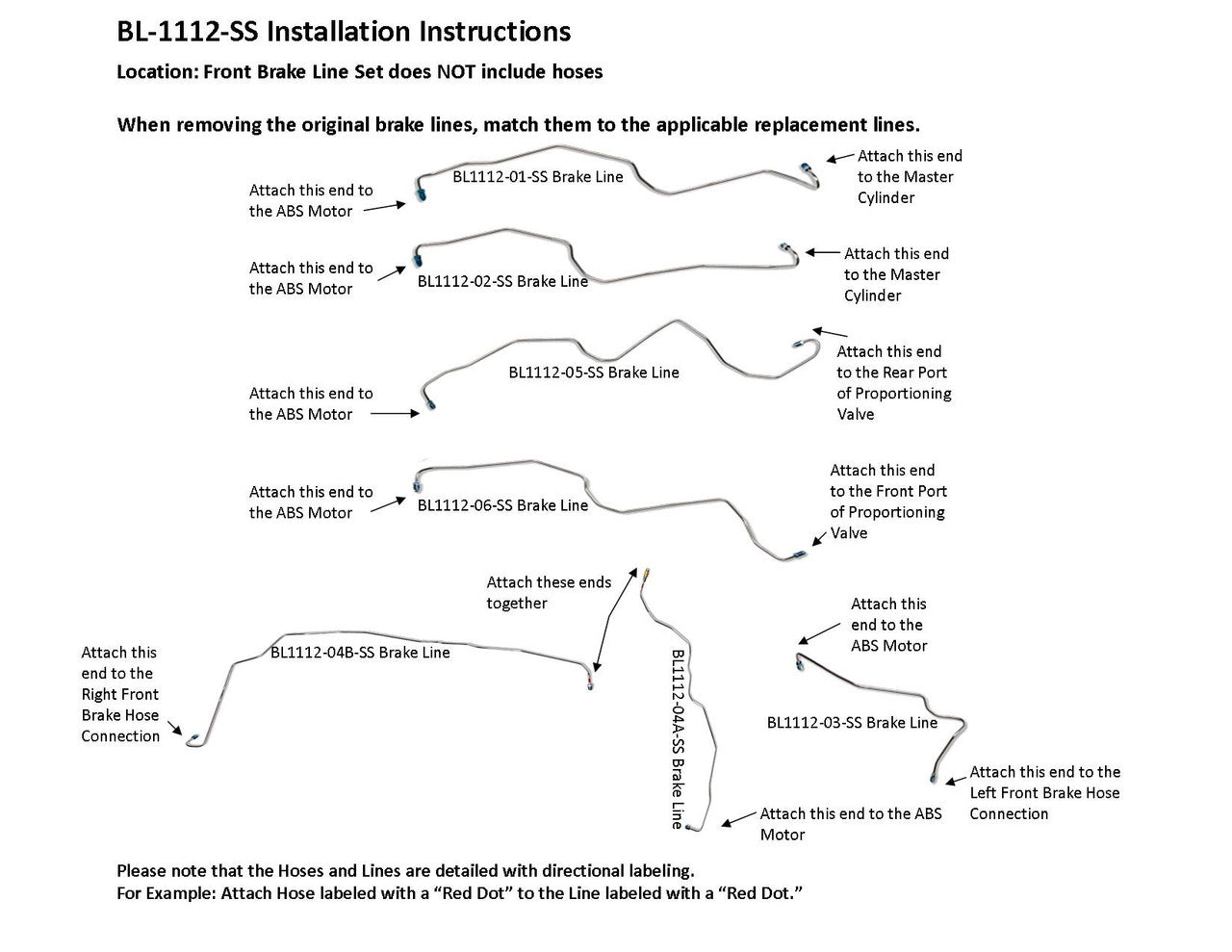 Honda Accord Front Brake Line Set 1999 BL-1112-SS1B Stainless Steel