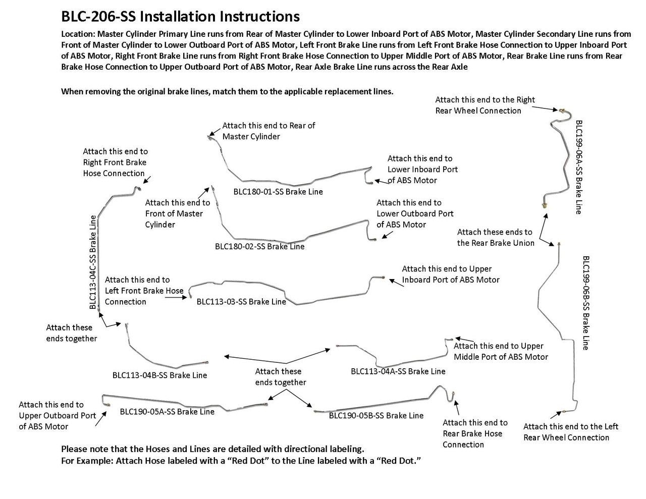 Chevy Silverado Brake Line Set 2003 2500 Reg Cab 8ft Bed 6.0L BLC-206-SS1A Stainless Steel