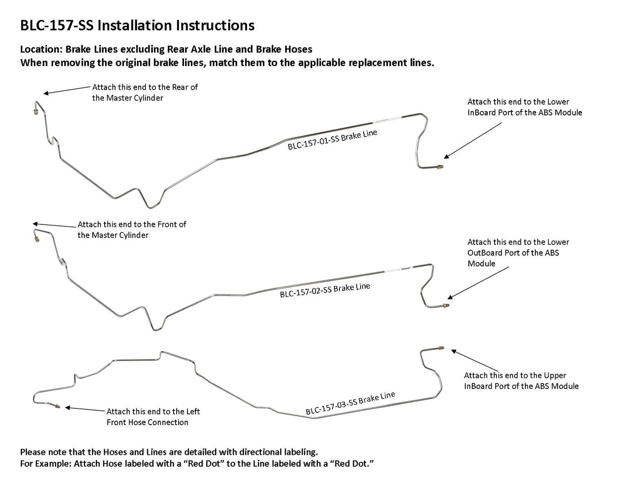 Chevy Silverado Brake Line Set 2000 2500 2WD Ext Cab 6.5ft Bed 5.3L BLC-157-SS1F Stainless Steel